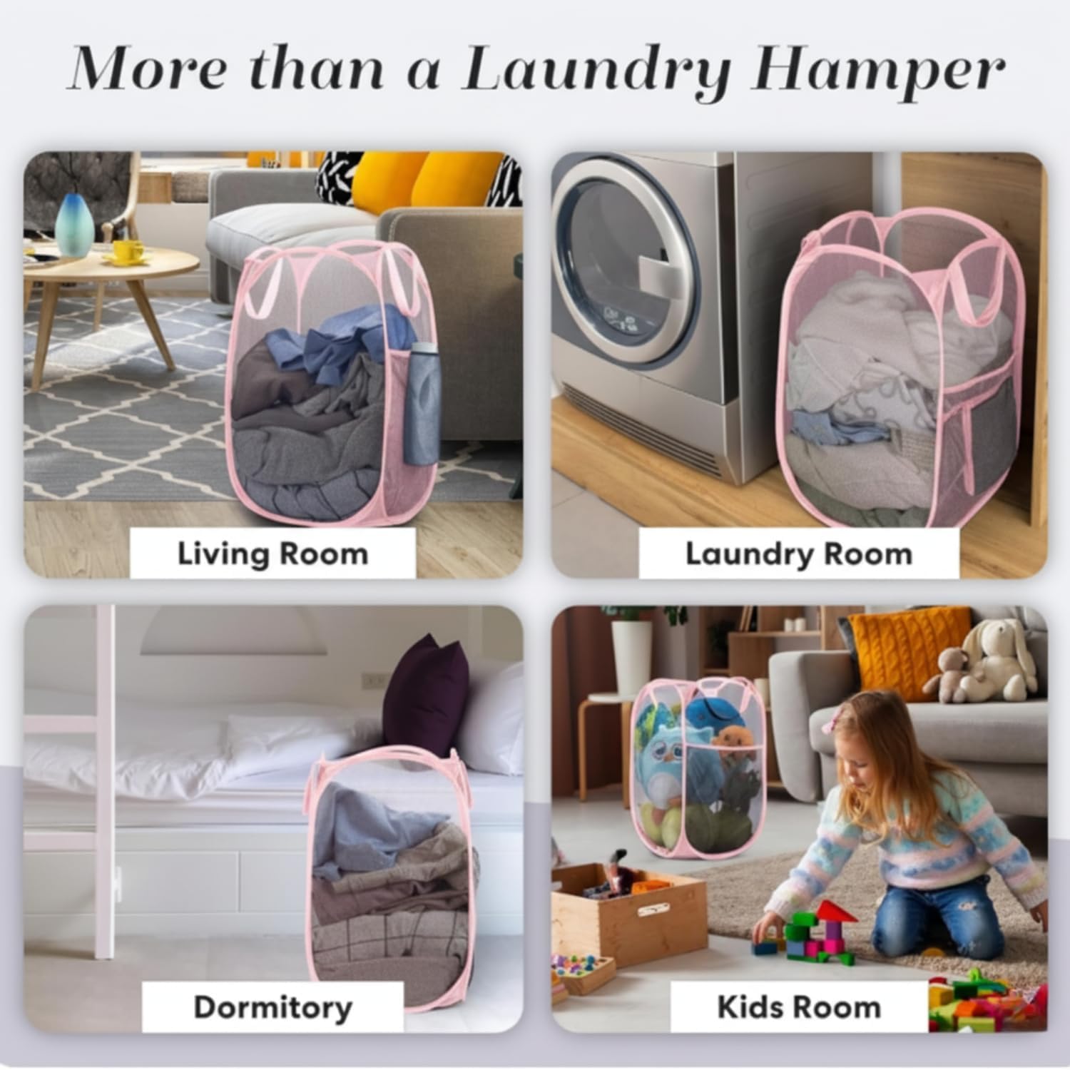 Collapsible Mesh Pop Up Laundry Hamper with Side Pocket
