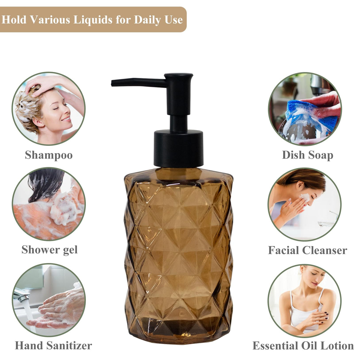 Brown Bathroom Soap Dispenser with Black Plastic Pump