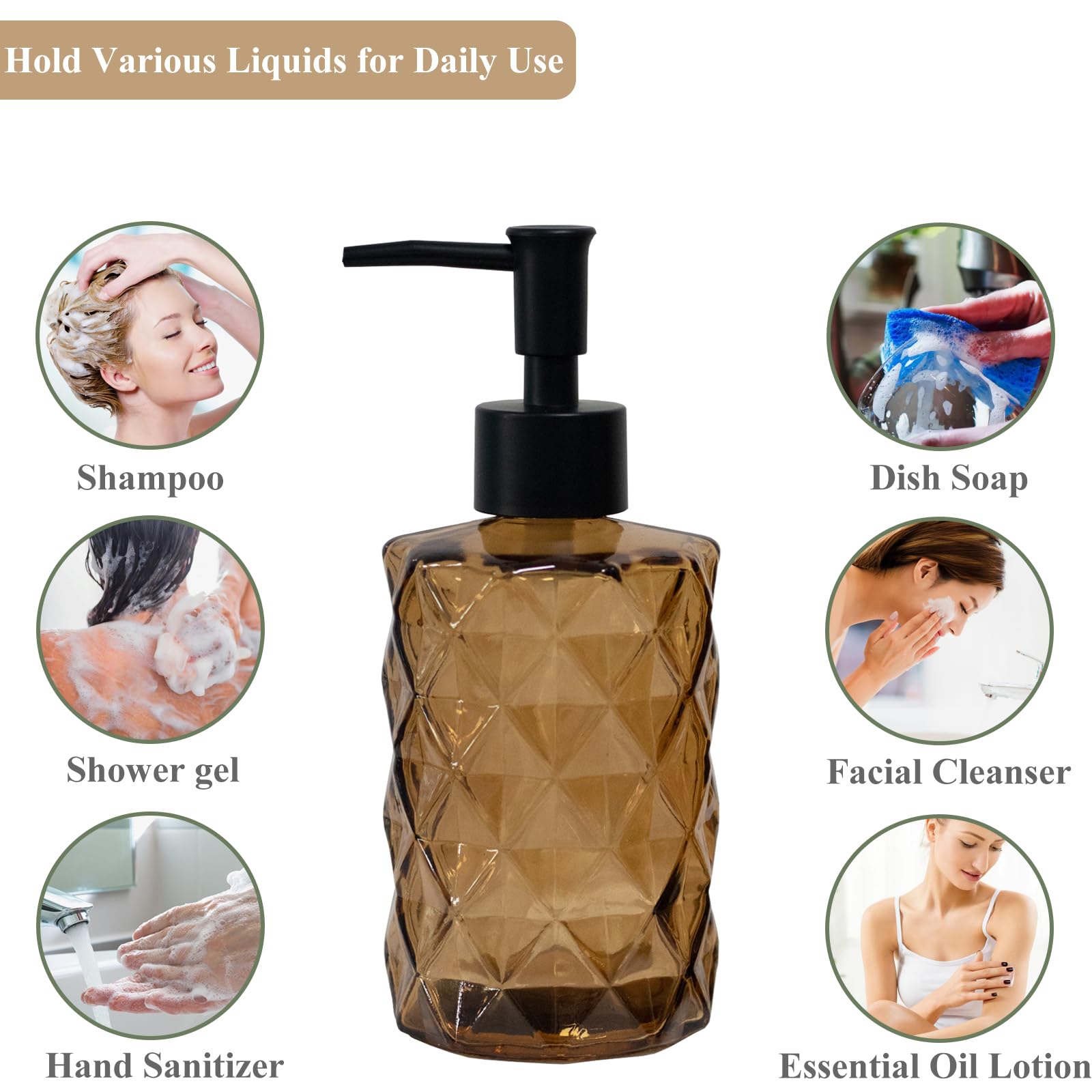 Brown Bathroom Soap Dispenser with Black Plastic Pump