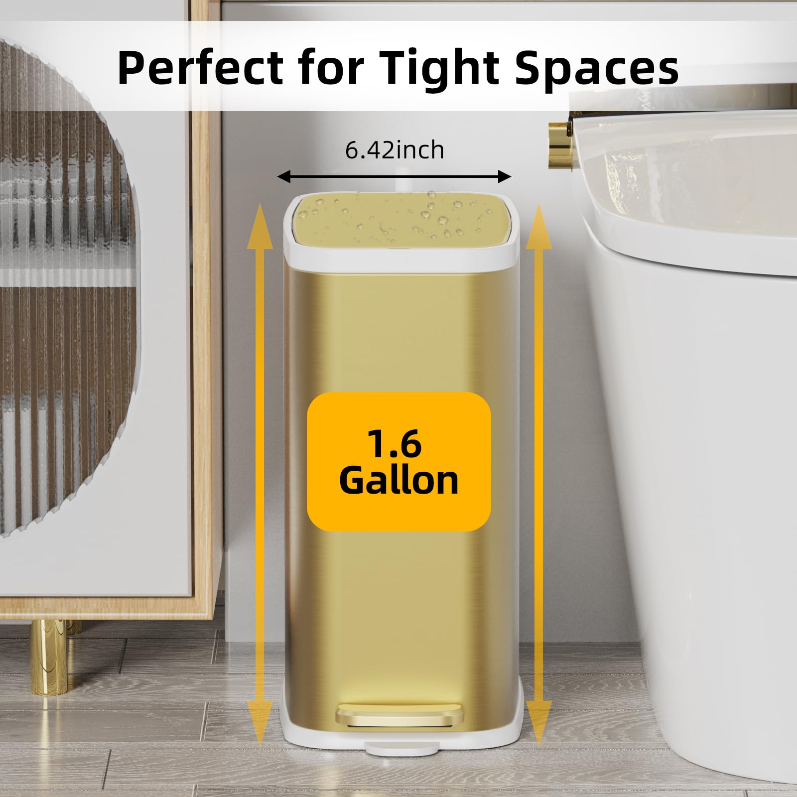 Champagne Gold Bathroom Trash Can with Lid Soft Close