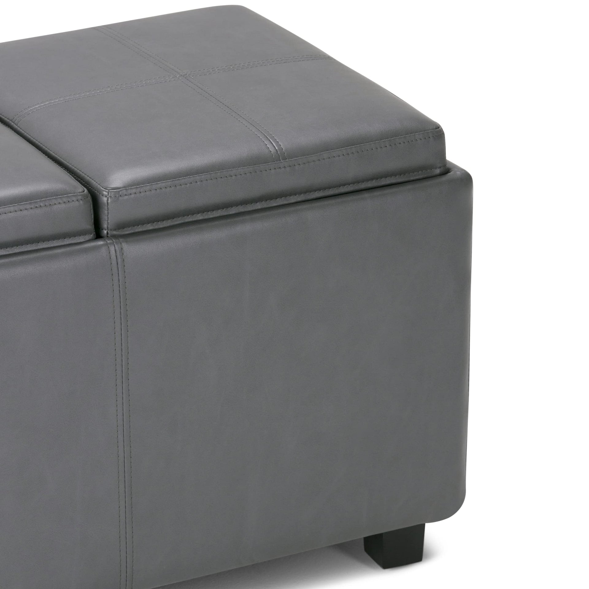 Avalon 42" Wide Vegan Leather Storage Ottoman in Stone Grey