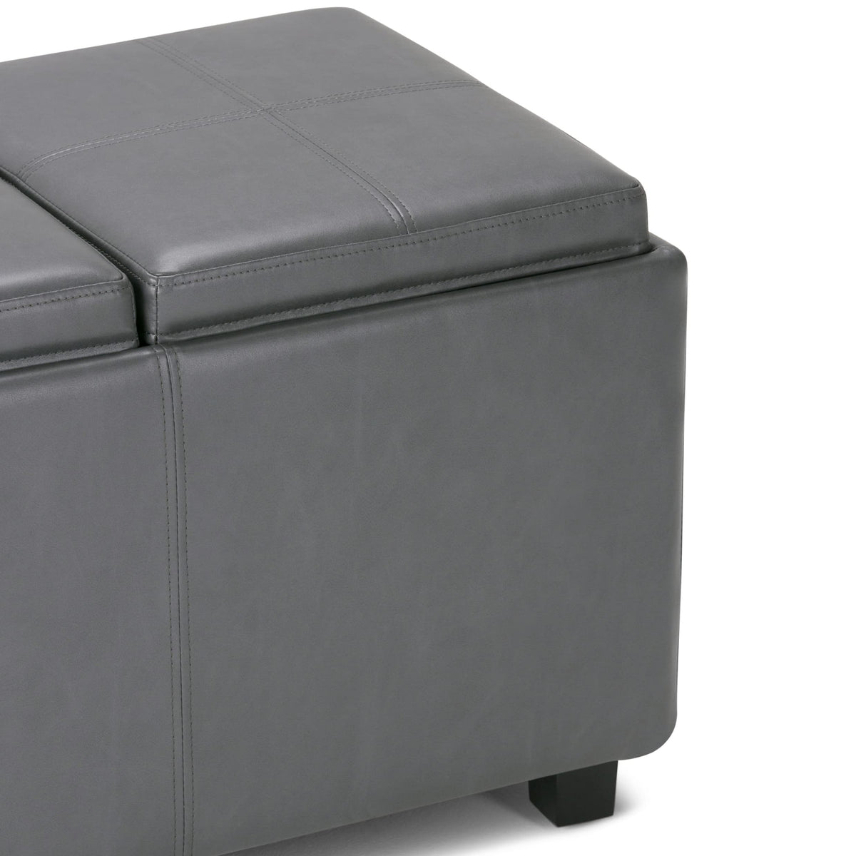 Avalon 42" Wide Vegan Leather Storage Ottoman in Stone Grey