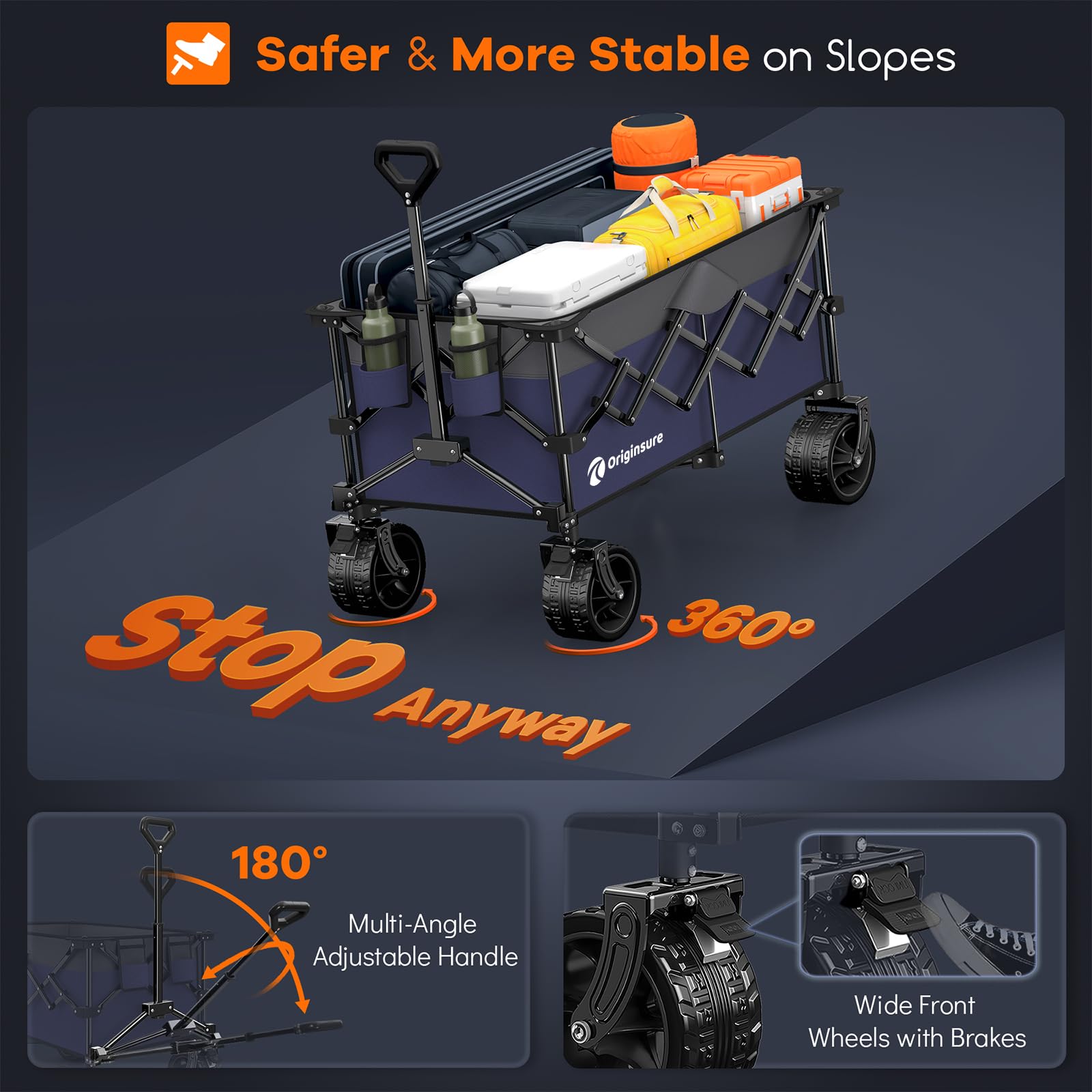 220L Foldable Beach Wagon Cart with Big Wheels