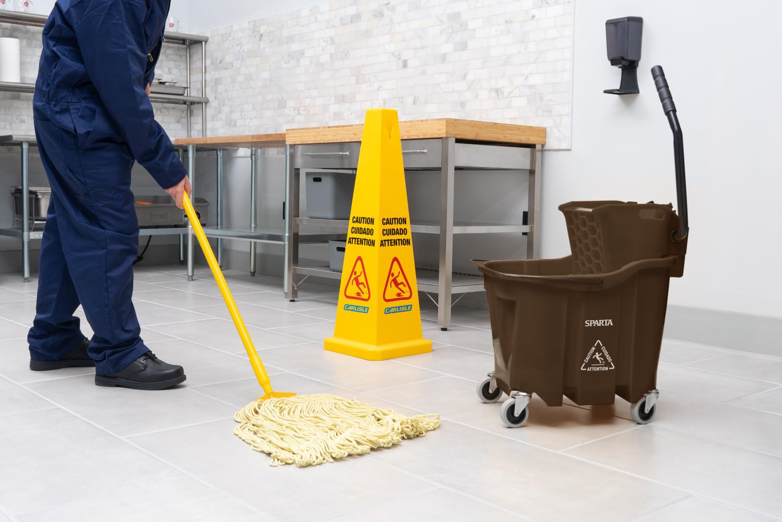 Carlisle FoodService Products Omnifit Mop Bucket with Side Press Wringer for Floor Cleaning