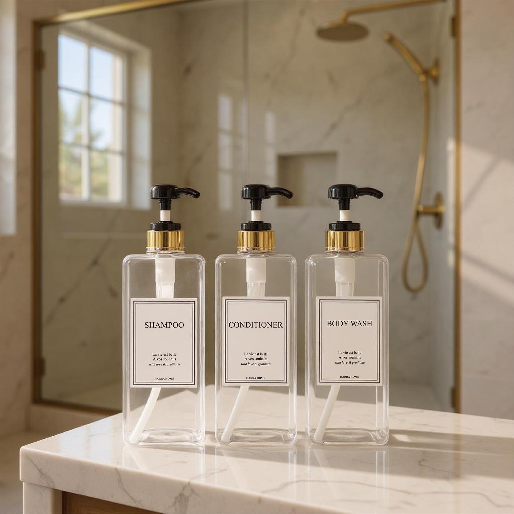 Modern Gold Design Shampoo and Conditioner Dispenser (3 Count)