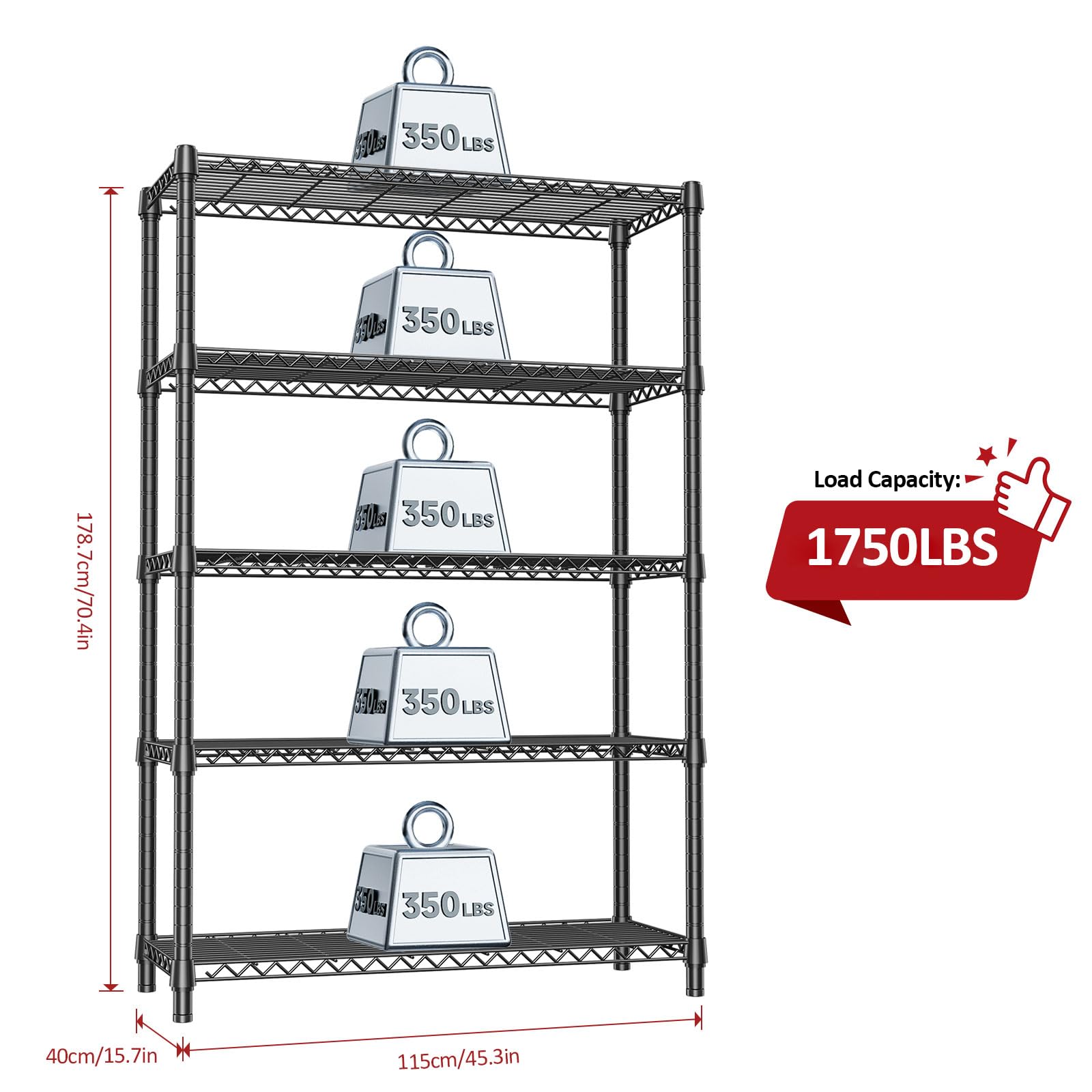 1750 LBS Garage Shelving Wide Storage Shelves Metal Shelves Heavy Duty Adjustable Utility Shelf Rack