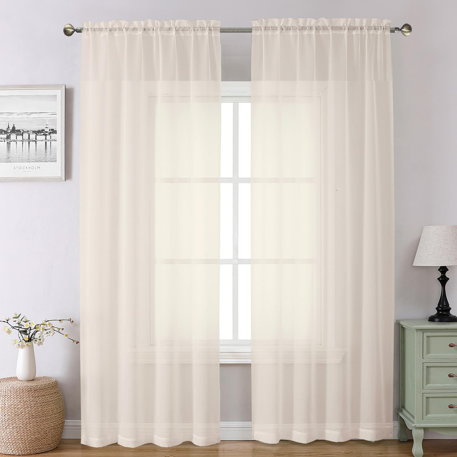 Cream Sheer Curtains 78 Inches Long 2 Panels Set for Living Room (2 Count)
