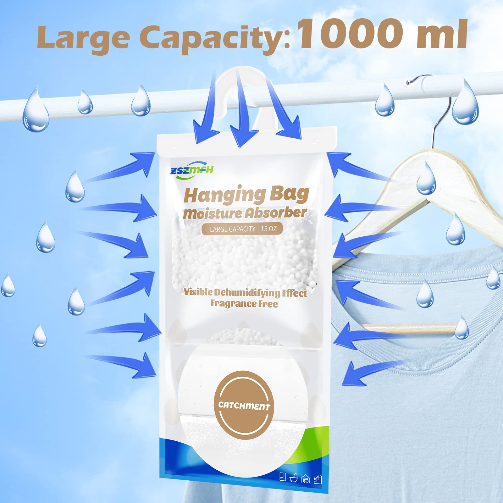 8 Pack Moisture Absorber Hanging Bags (8 Count)