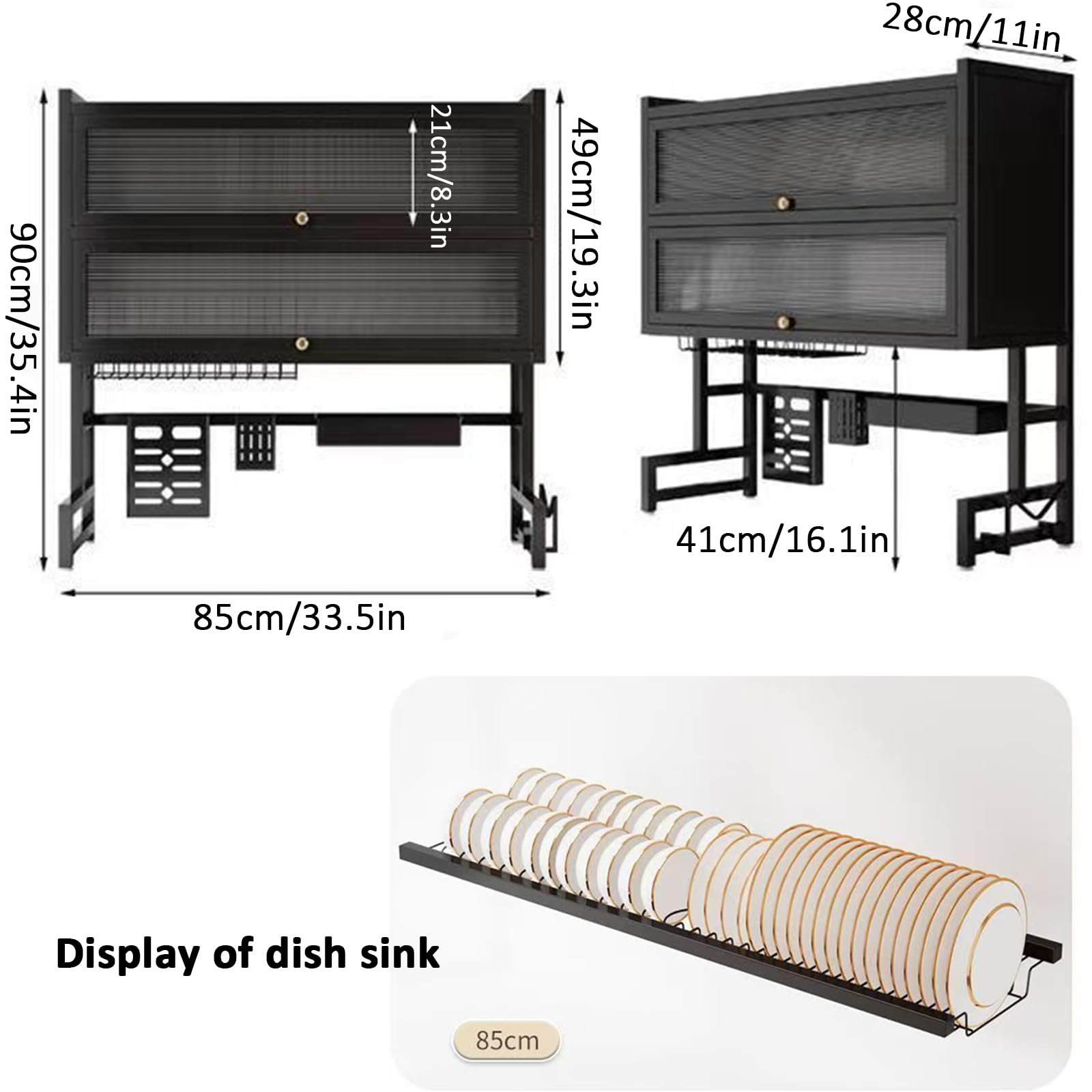 Over The Sink Dish Drainer Drying Rack 4 Tiers with Cover