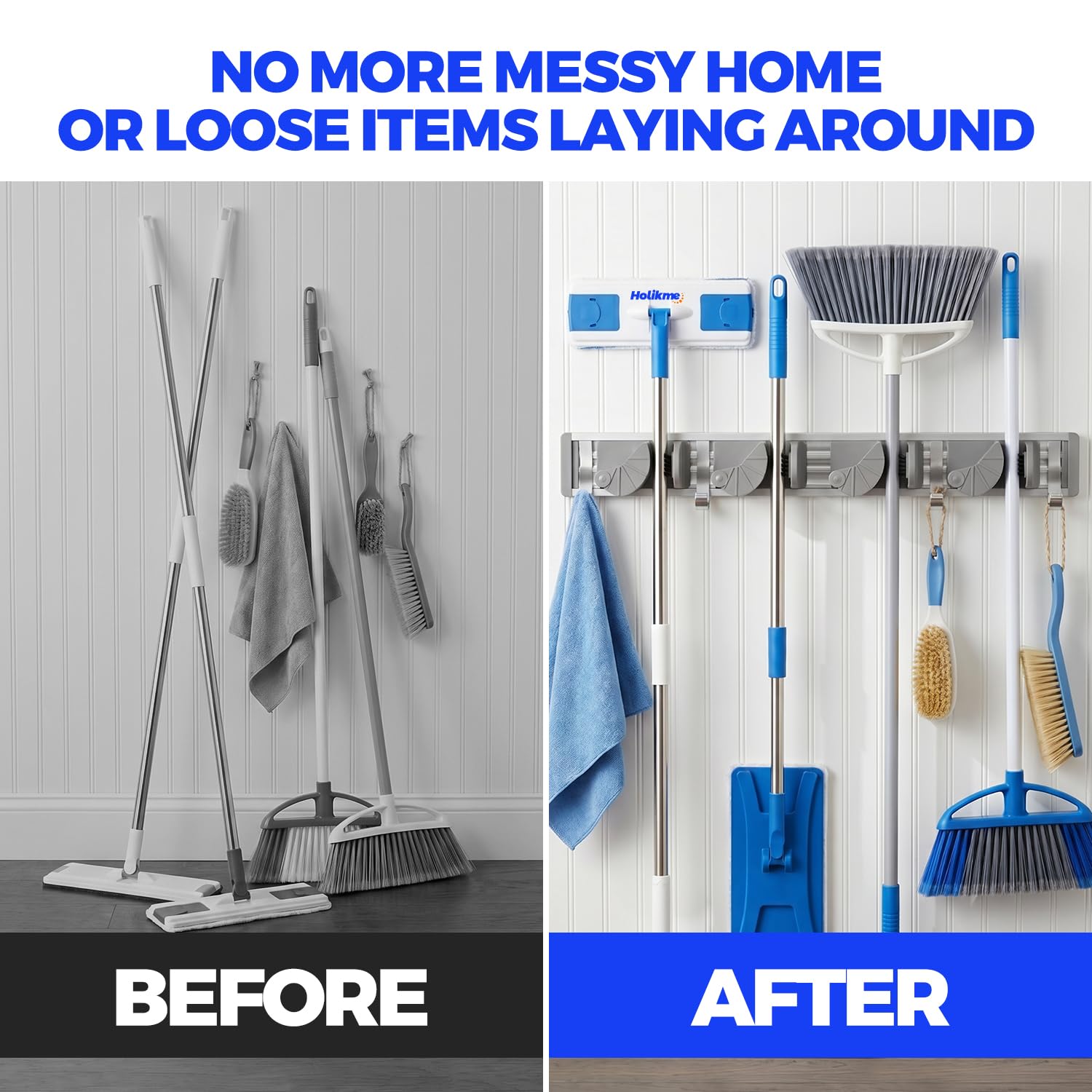 Mop Broom Holder Wall Mount Metal Pantry Organization and Storage Garden Kitchen Tool Organizer Wall Hanger for Home Goods
