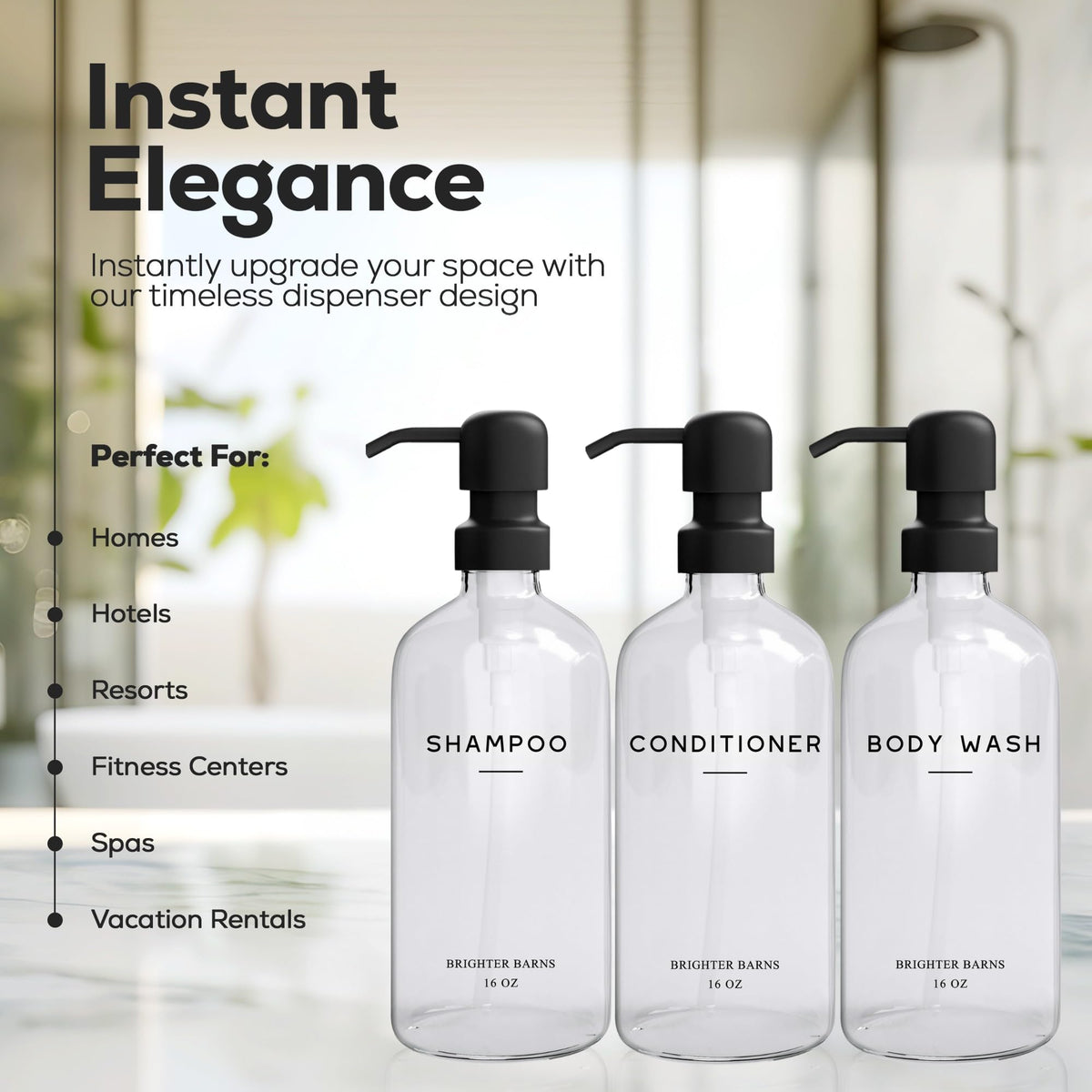 Clear Shampoo and Conditioner Dispenser Set by Brighter Barns (6 Count)