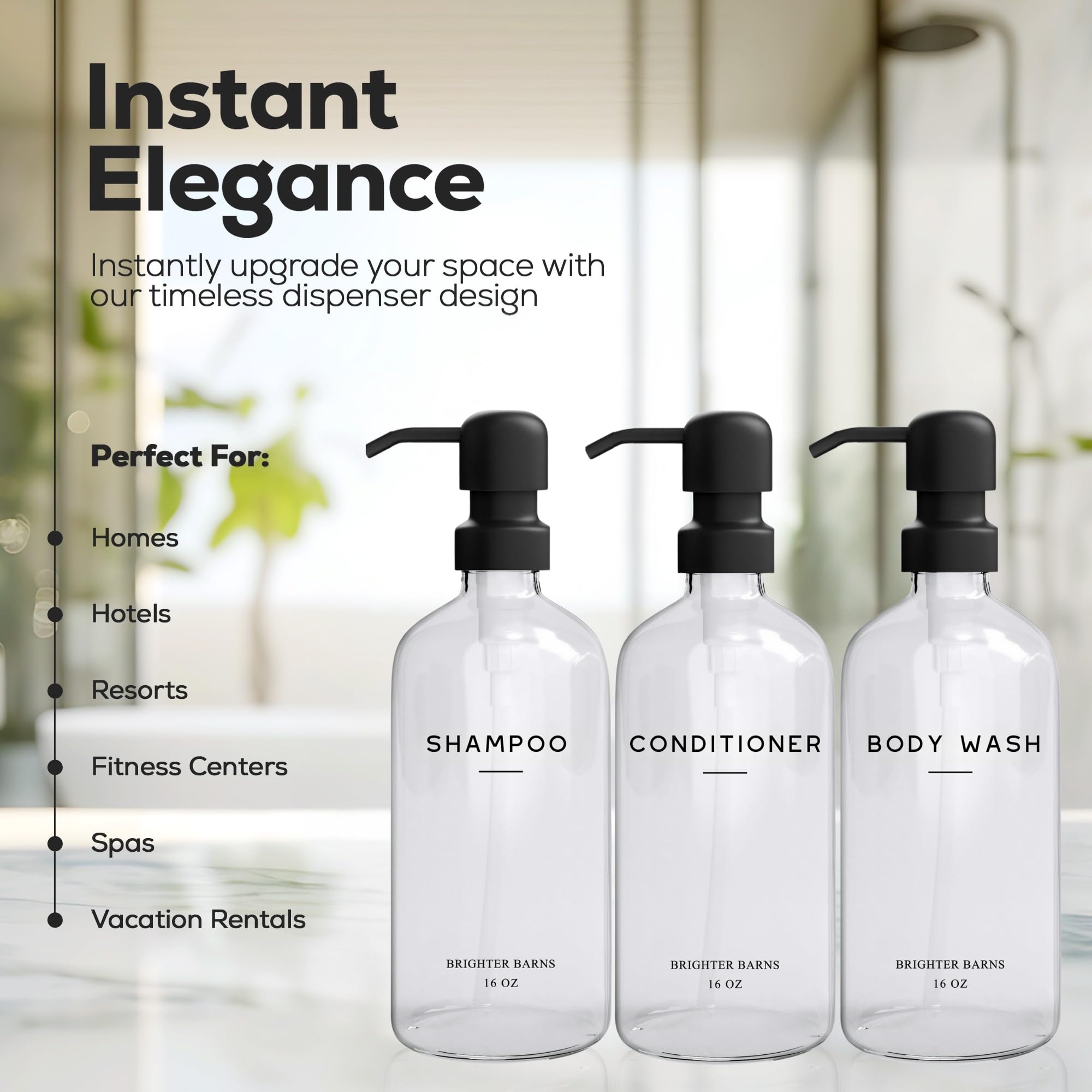 Clear Shampoo and Conditioner Dispenser Set by Brighter Barns (6 Count)