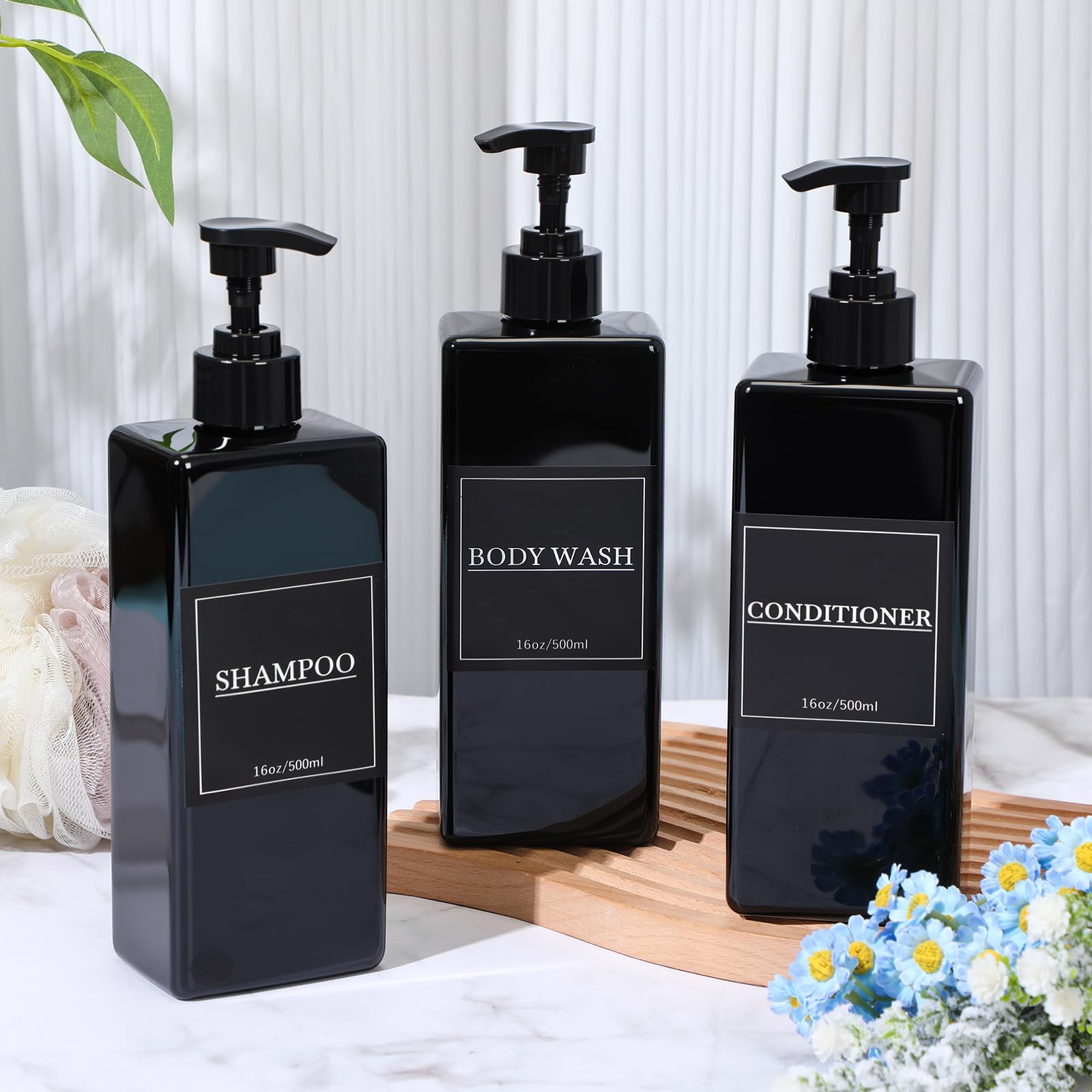6 Pcs Shampoo and Conditioner Dispenser Bottles 16oz Modern Shower Soap Bottles with Pump (6 Count)