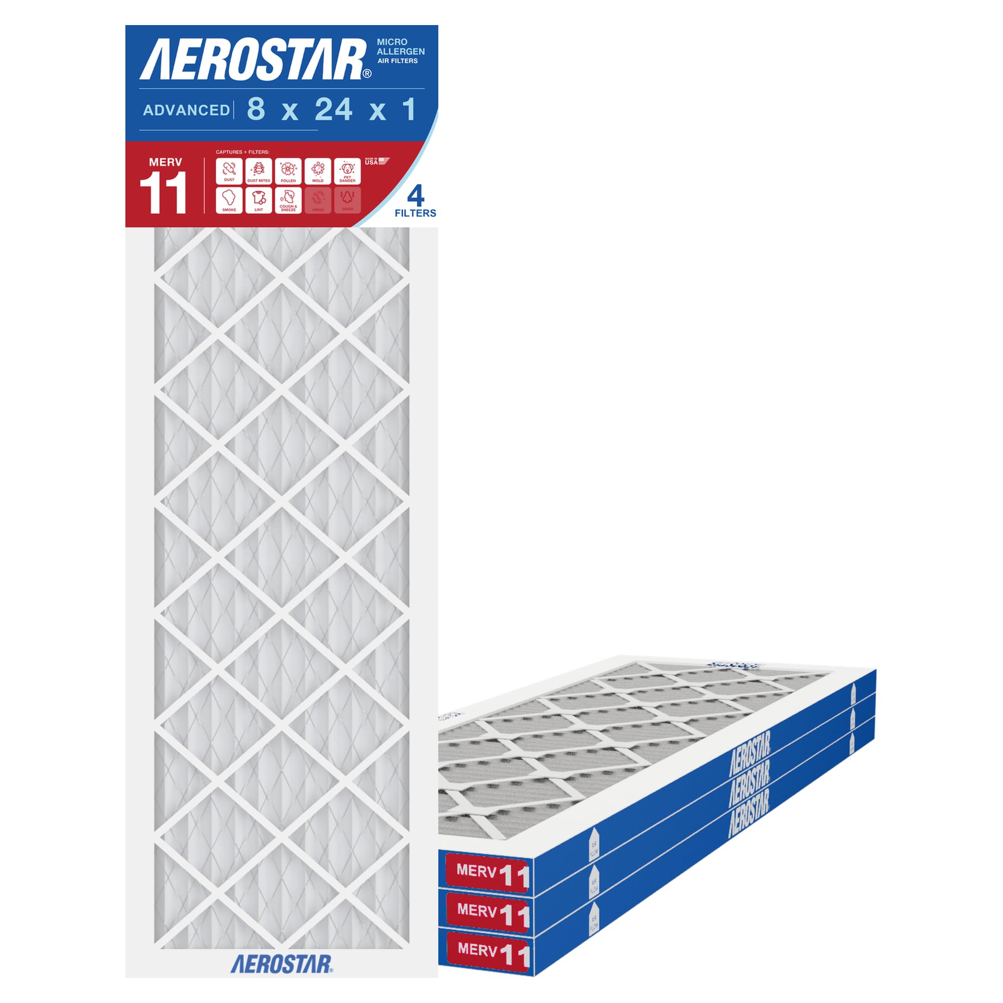 Air Filter 8x24x1 MERV 11 AC Filter (4 Count)