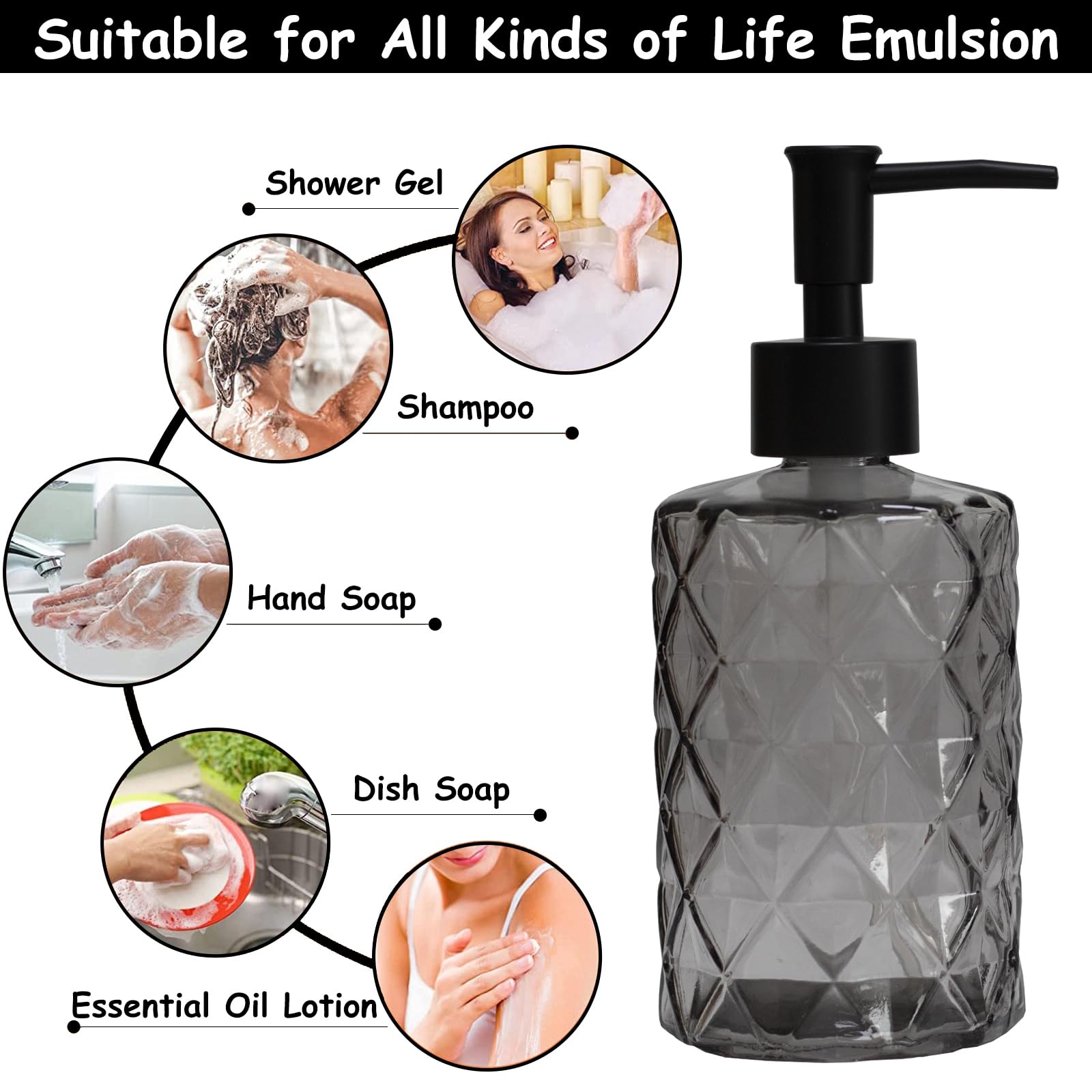 Glass Soap Dispenser with Black Plastic Pump