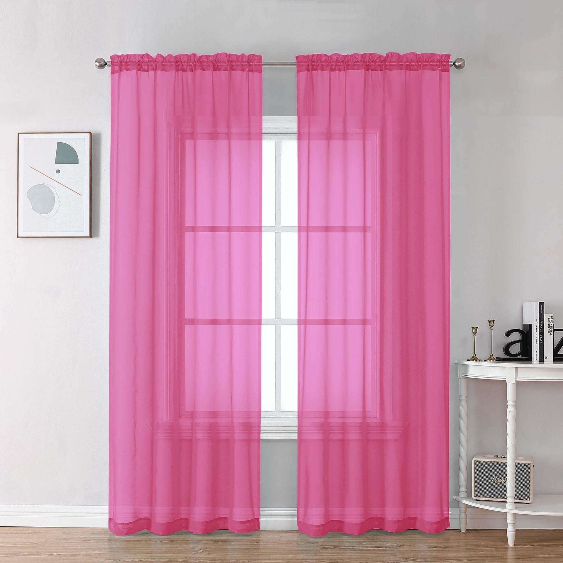 Sheer Hot Pink Curtains 90 inches Long 2 Panels (2 Count)