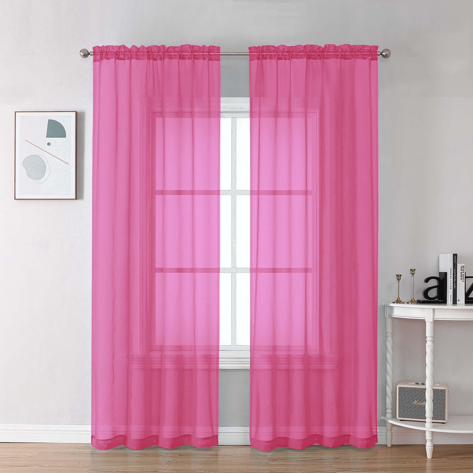 Sheer Hot Pink Curtains 90 inches Long 2 Panels (2 Count)