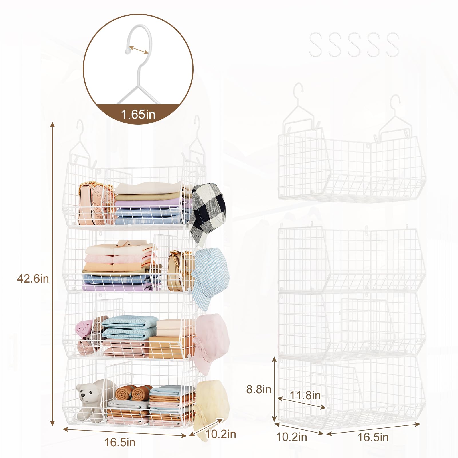 4 Tier Extra Large Hanging Closet Organizer (4 Count)