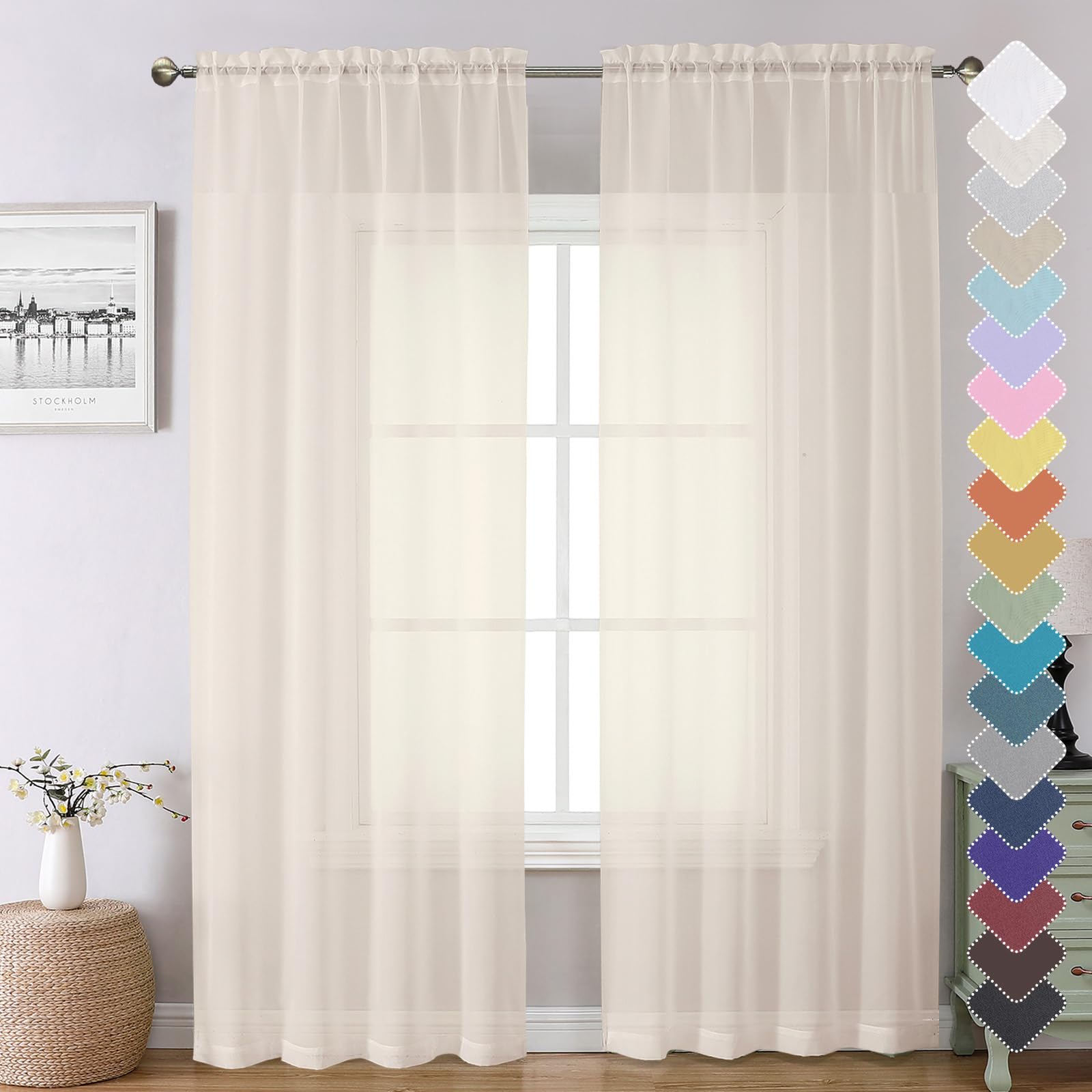 Cream Sheer Curtains 84 Inches Long 2 Panels (2 Count)