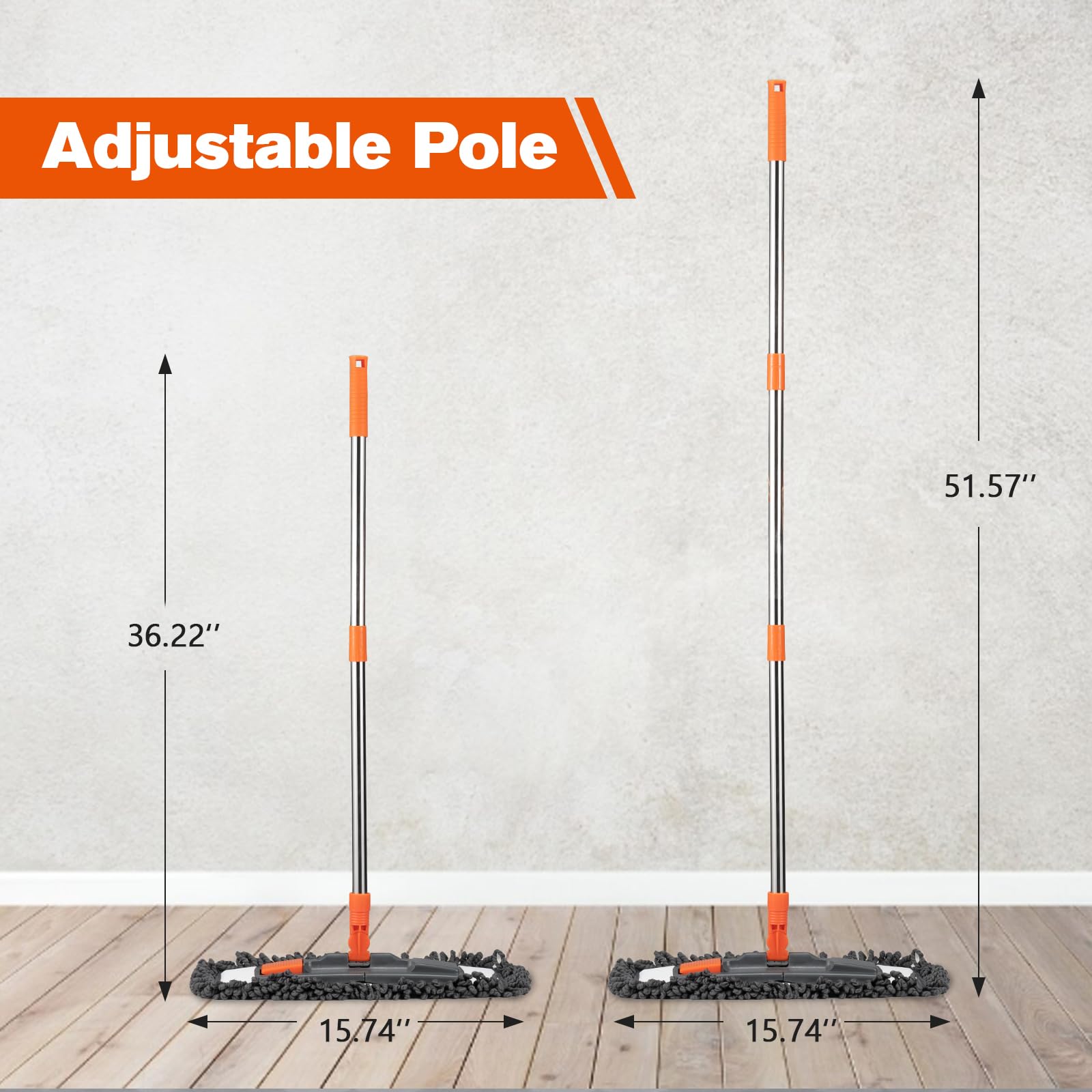 Dust Mop for Floor Cleaning with 3 Washable Pads and 55” Long Stainless Steel Handle - ModHome Supplies