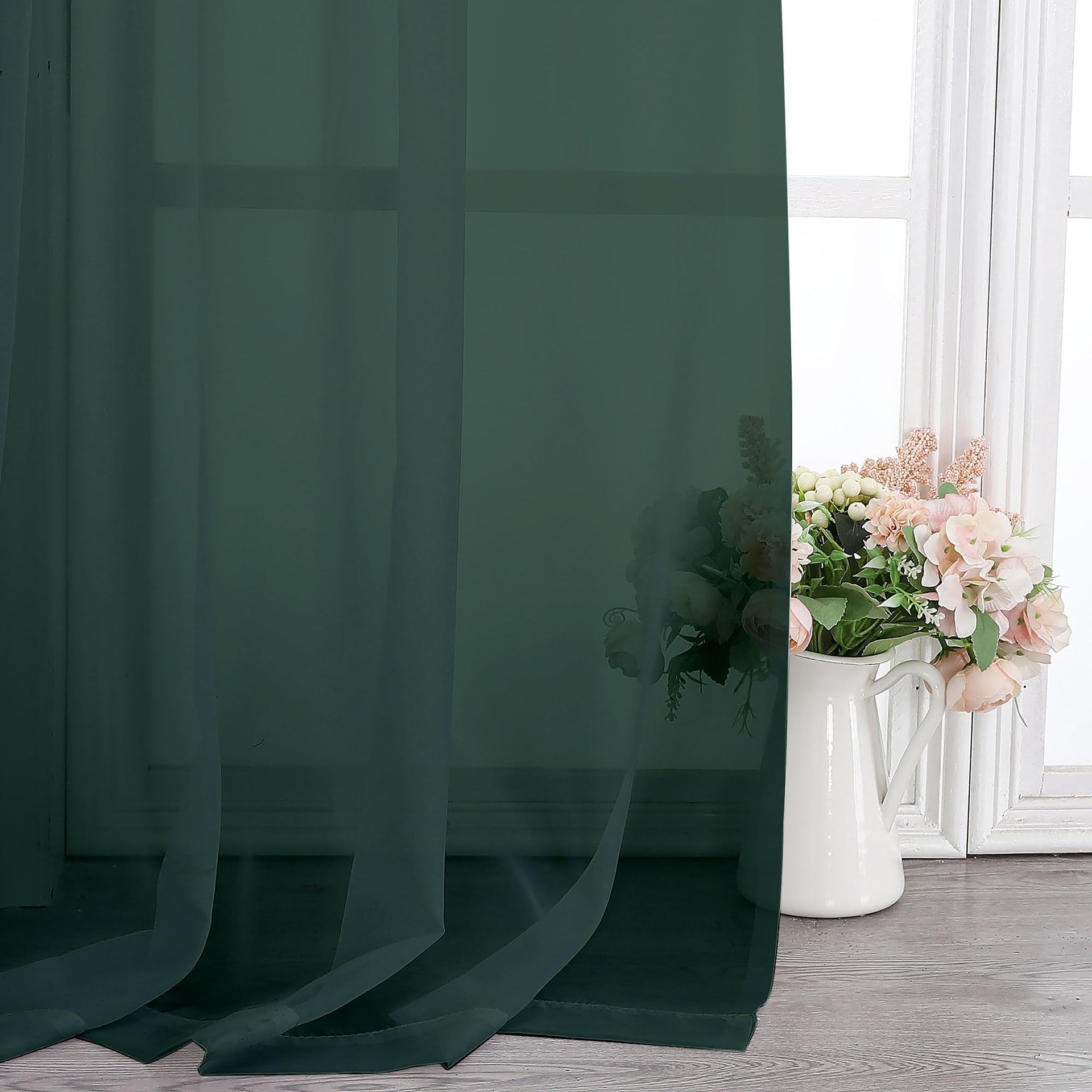 Sheer Hunter Green Curtains 90 inches Long 2 Panels