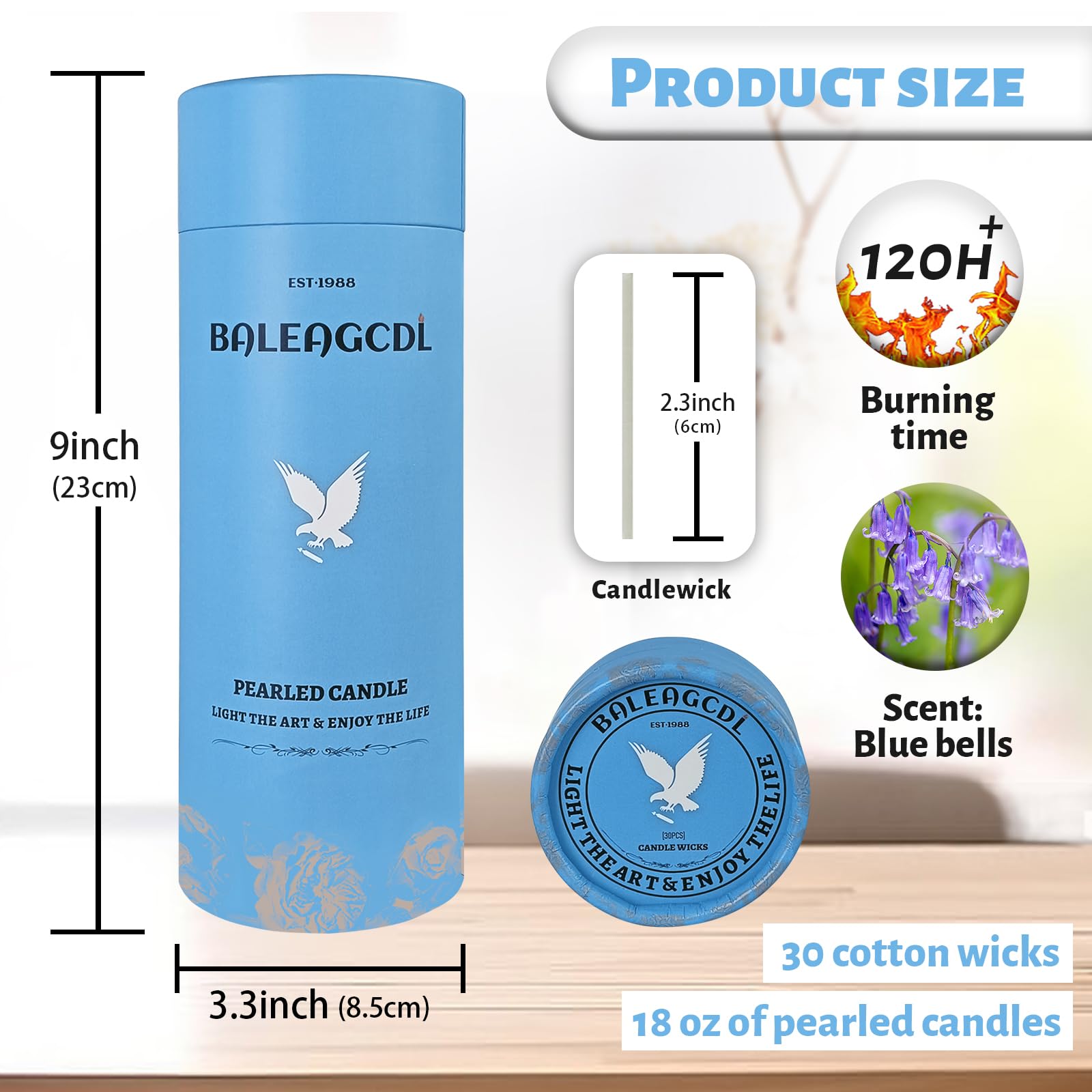 Bluebell Scented Light Blue Pearled Candle 18oz Luxury Sand Candle Granulated Wax (18 Ounce)