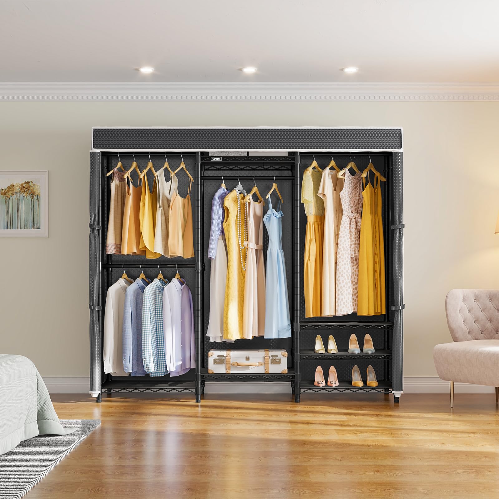 V5C Medium Covered Clothes Rack Heavy Duty Portable Closet Wardrobe