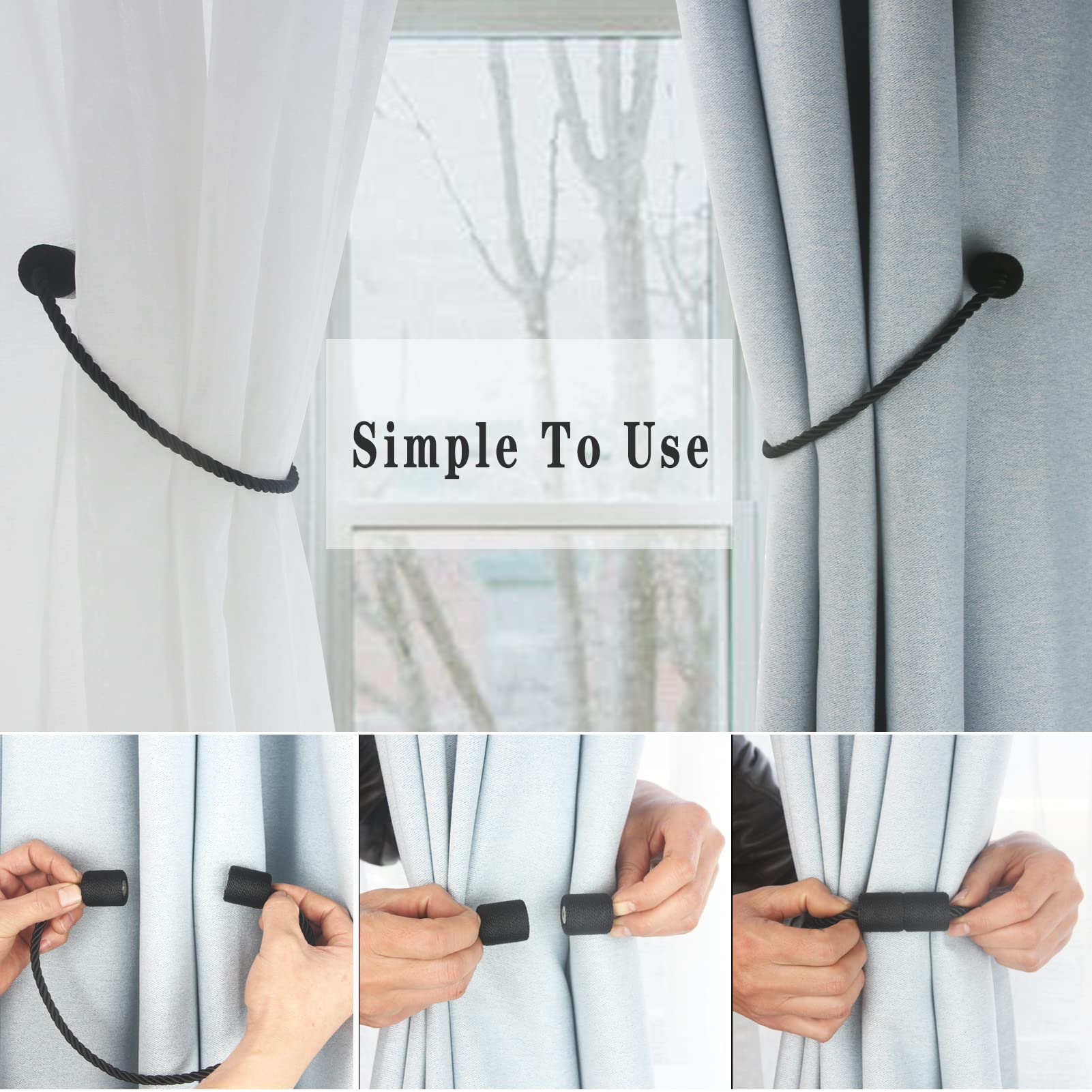 Magnetic Curtain Tiebacks Decorative Holdbacks Rope Tie Back Drapes Hangtty