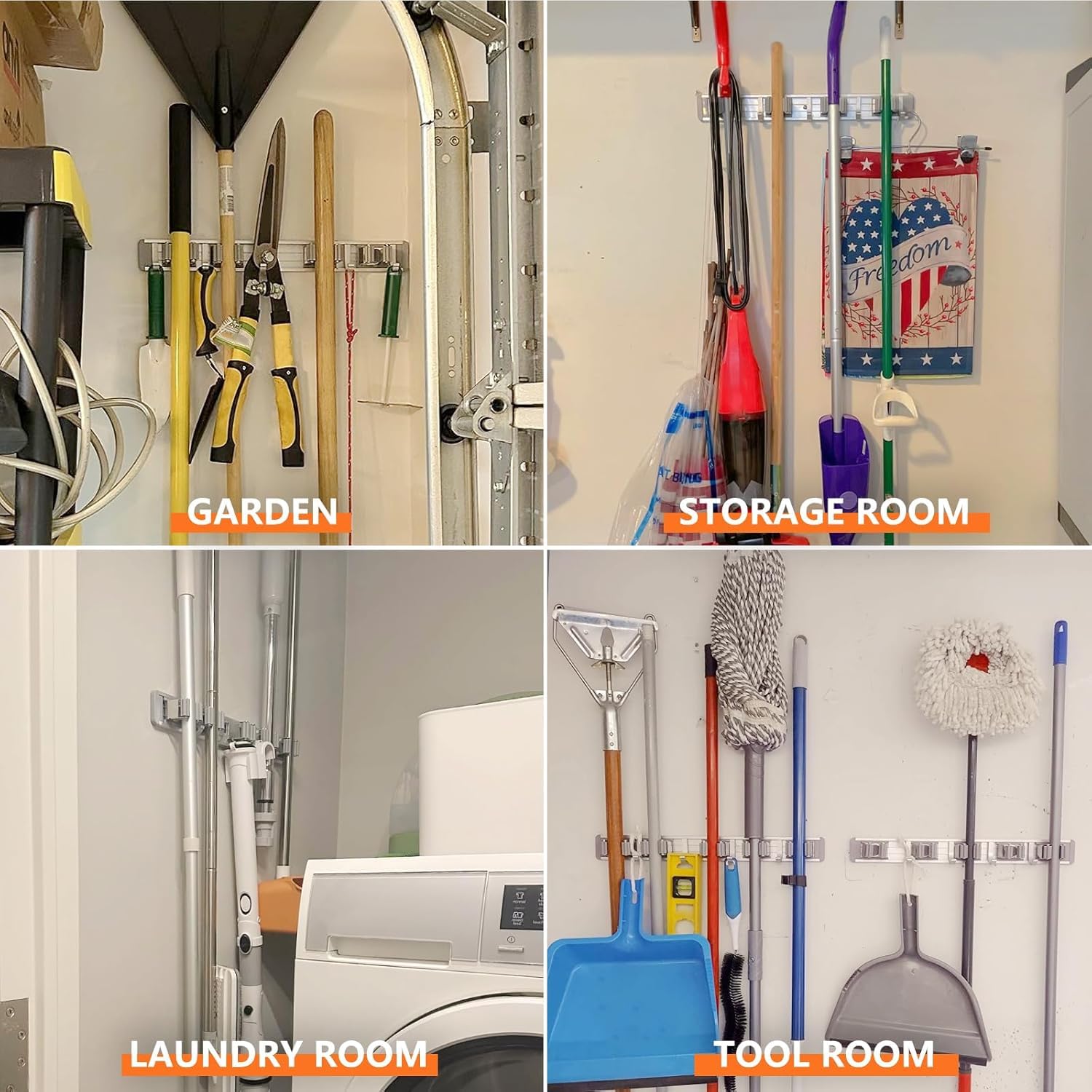 Broom Holder Wall Mount Mop Hanger Tools organizer 5Racks4Hooks