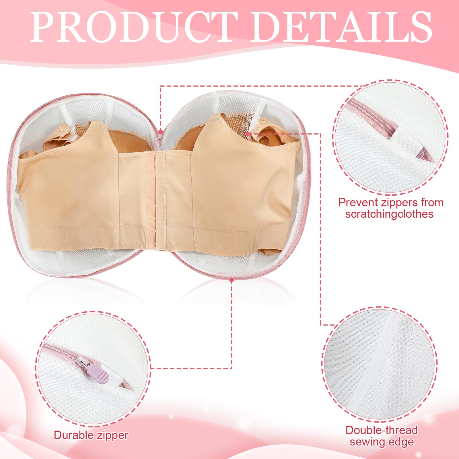 6 Pcs Bra Washing Bag for Laundry Storage Women 11.81 Inch Pink (6 Count)