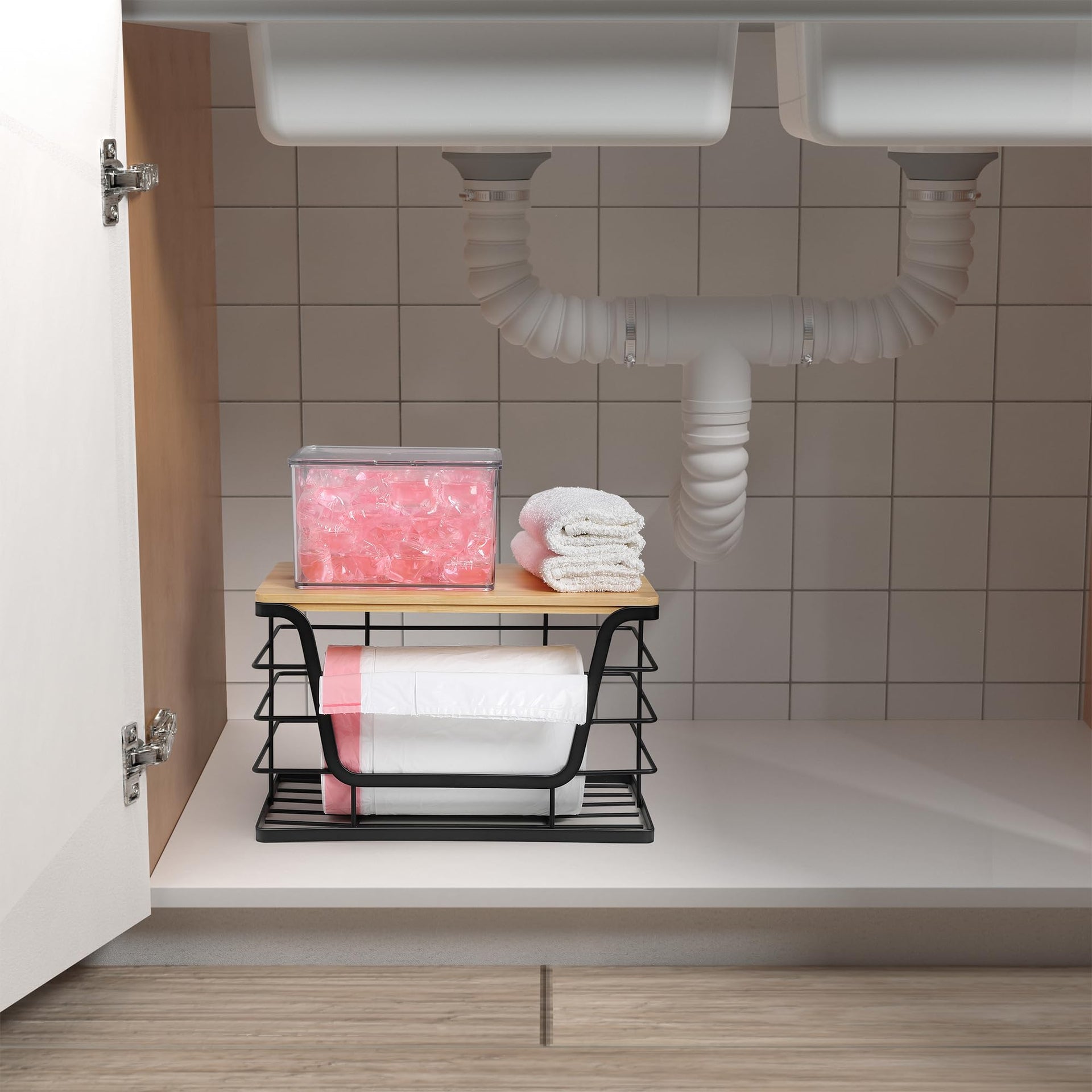 Extra Large Trash Bag Holder Dispenser With Bamboo Top