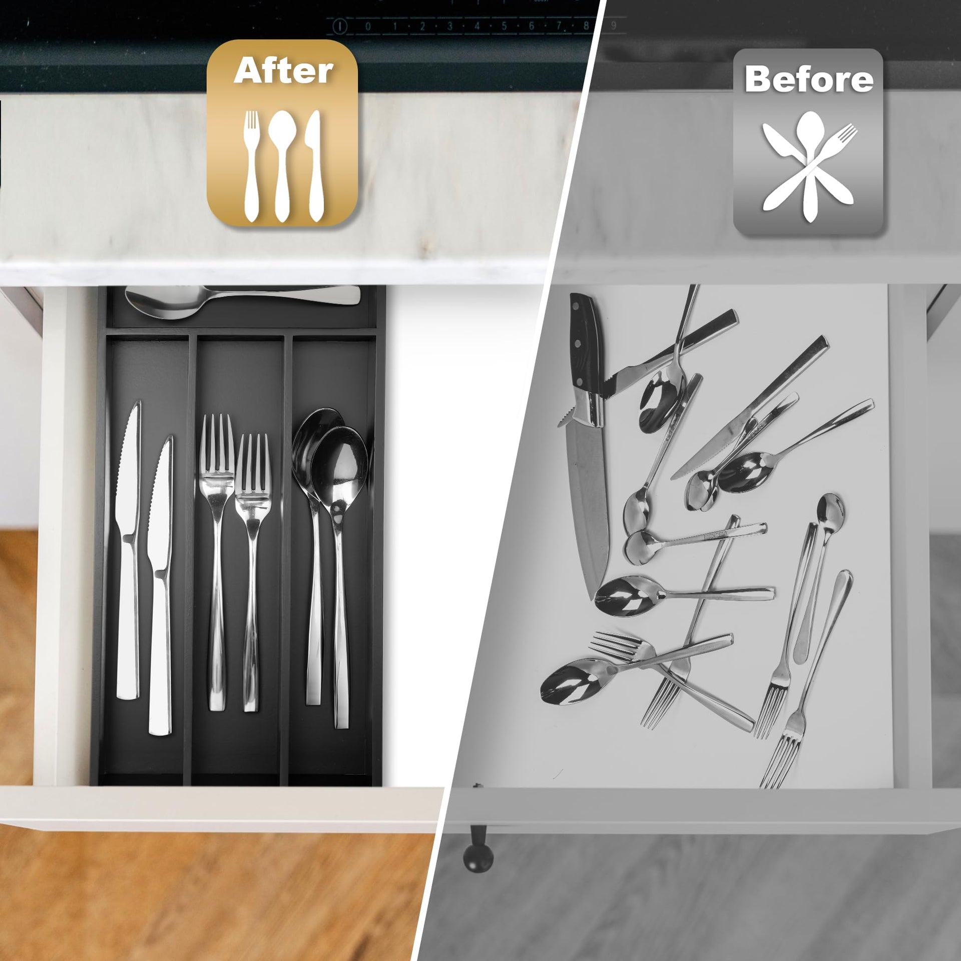 Silverware Organizer Small Bamboo Kitchen Drawer Organizer Utensil Organizer Silverware Holder Cutlery Organizer in drawer Flatware Organizer Tray