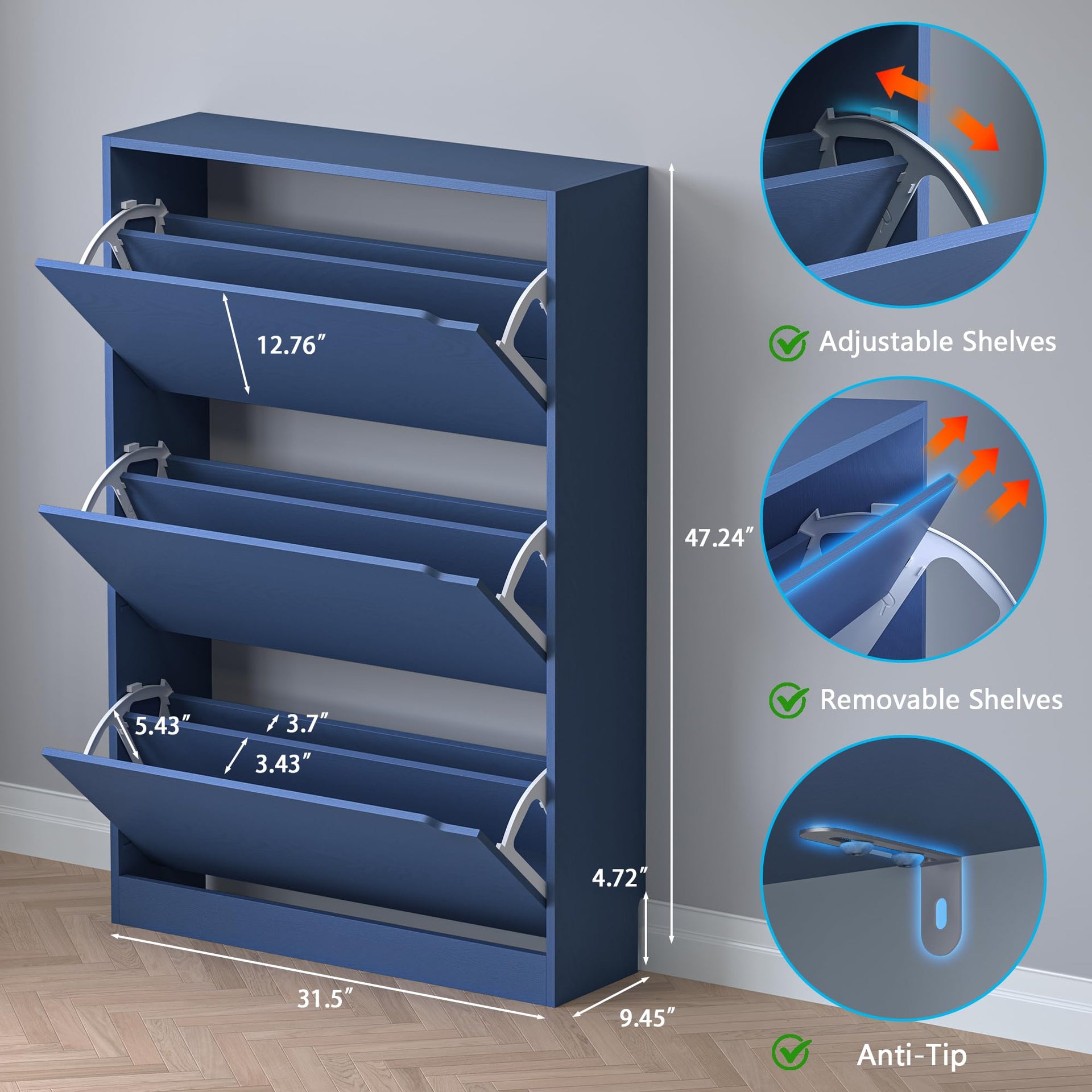 Shoe Cabinet with 3 Flip Drawers