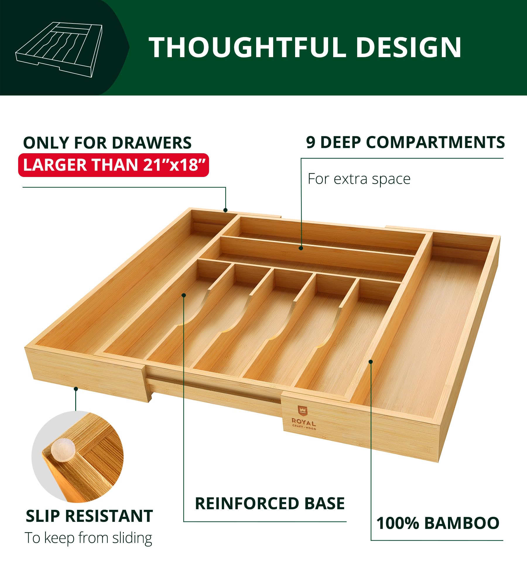 Luxury Bamboo Kitchen Drawer Organizer