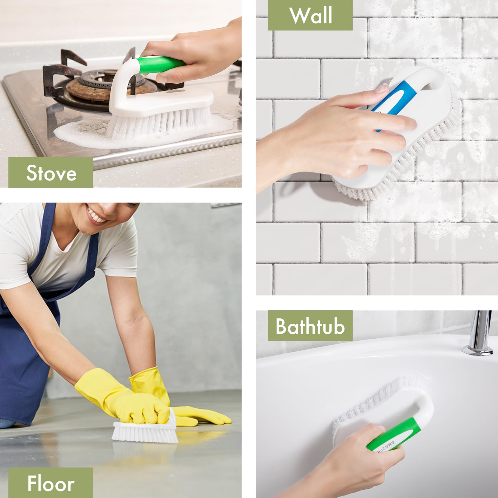 Scrub Brush for Cleaning Comfort Grip Shower Scrubber Flexible Stiff Bristles with Handle Heavy Duty Cleaner Brush for Tub Sink Carpet Floor (2 Count)