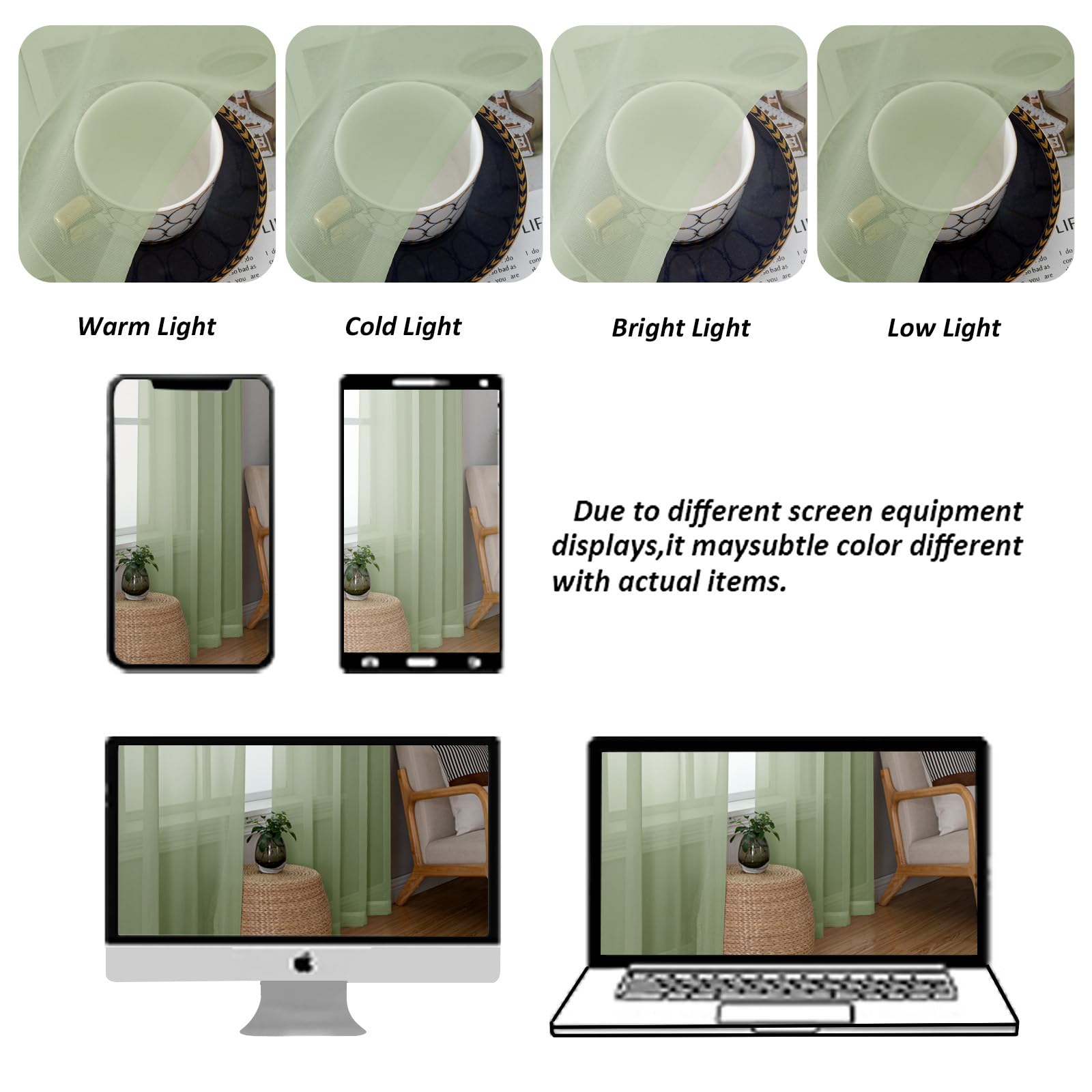 Light Green Sheer Valances for Windows (2 Count)