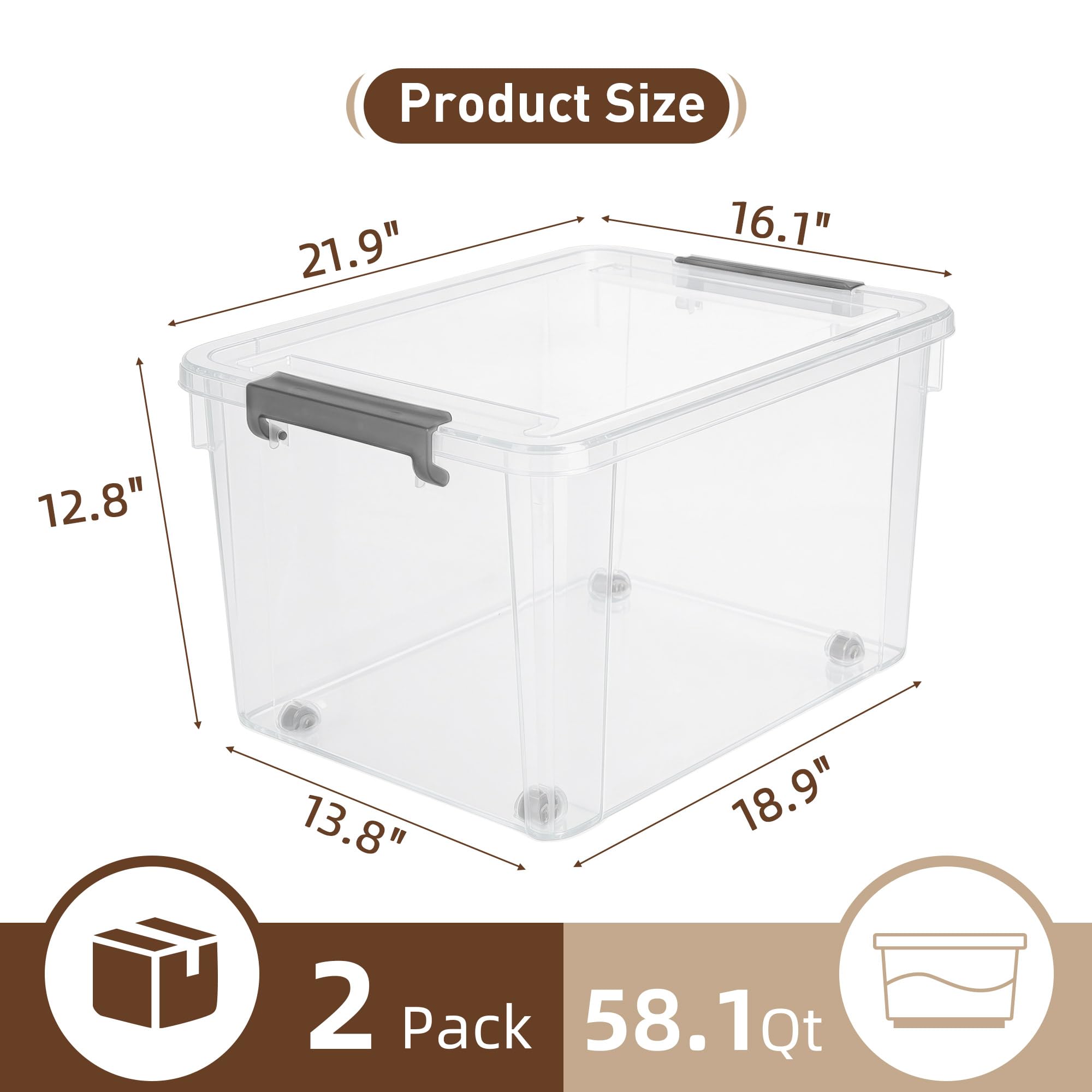58.1 QT Plastic Storage Bins with Latching Lids Stackable Storage Containers for Organizing Large Clear Storage Box for Garage (2 Count)