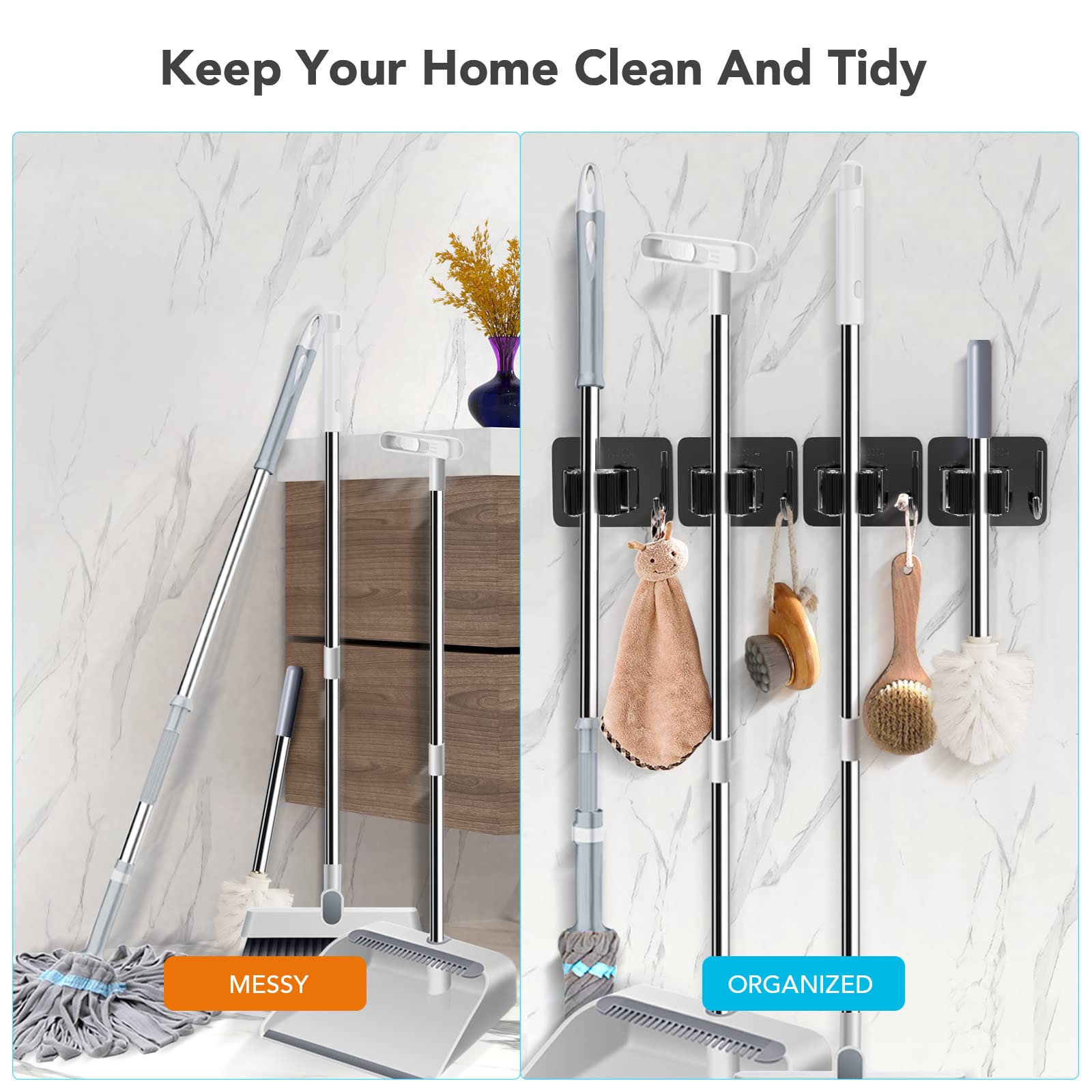 Broom Holder Wall Mount 4Pcs