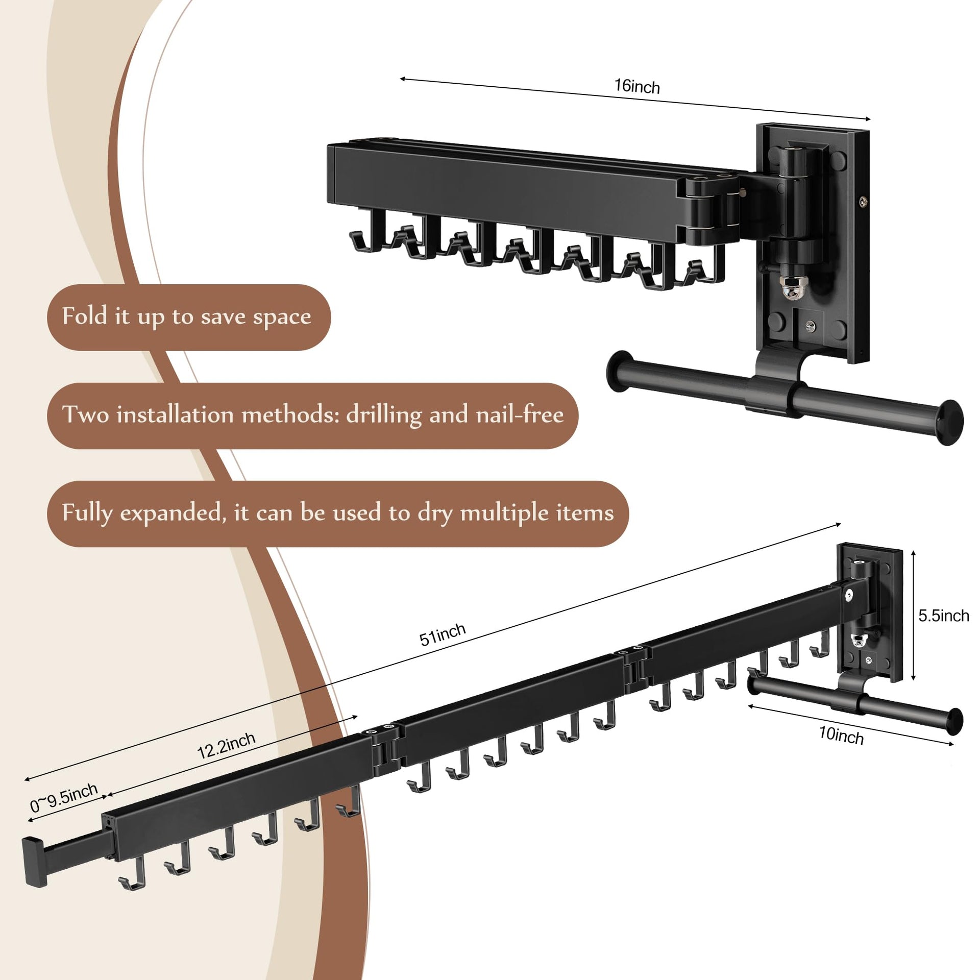 Wall Mounted Collapsible Clothes Drying Rack
