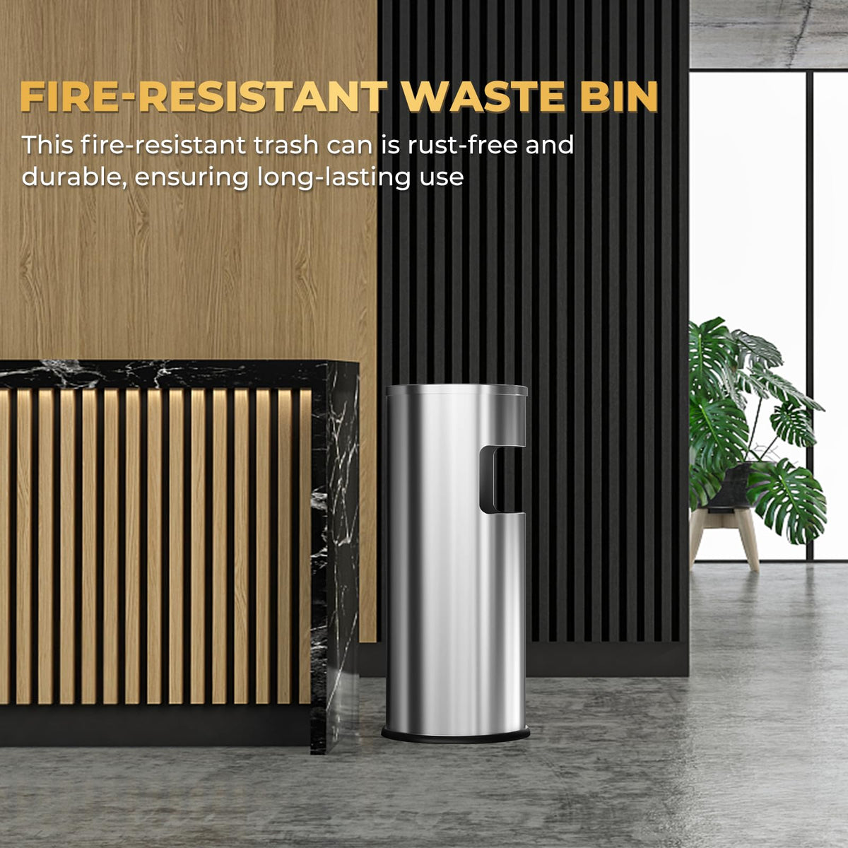 Trash Can Outdoor Waste Container Round Stainless Steel Trash Can with Removable Inner Bucket for Disposal Commercial Waste Container 9.8‘’ x 24‘’