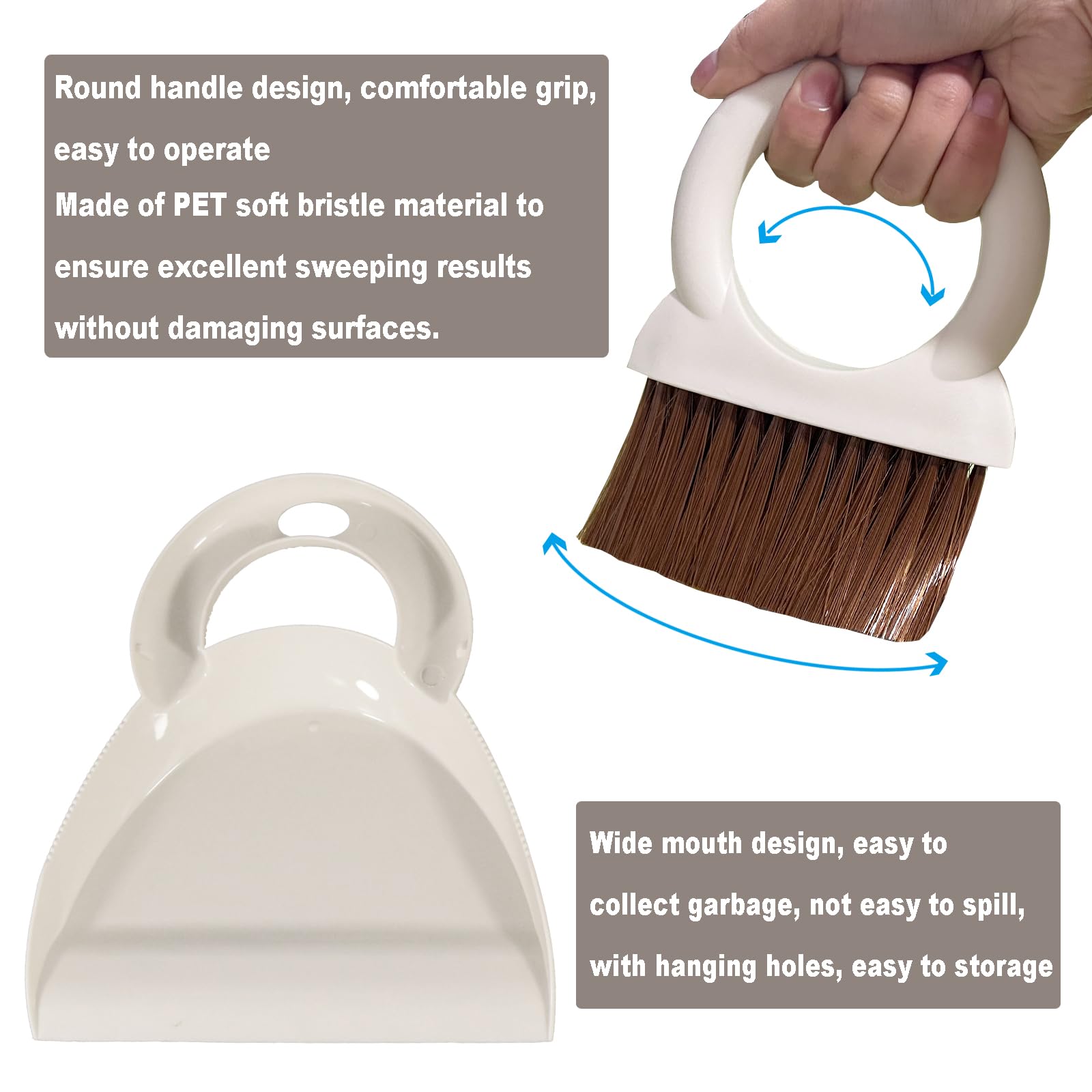 Round Handle Brush and Dustpan Set Small Broom & Dustpan Portable Handheld Sweeper for Desktop Sofa Floor Pet Nest