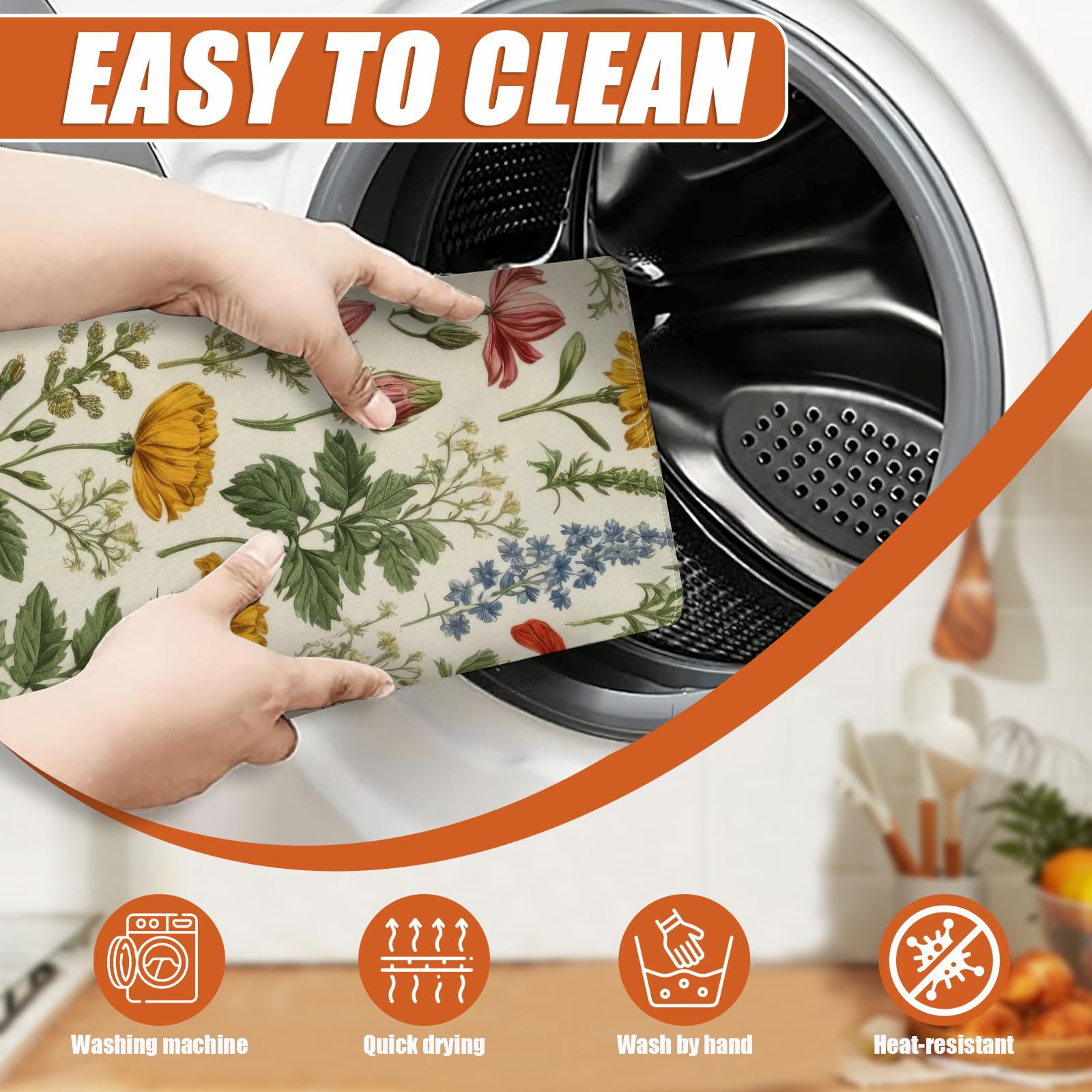 Spring Wild Flower Dish Drying Mat for Kitchen Counter Microfiber Absorbent Dish Kitchen Drying Mat Draining Reusable Washable for Dishes