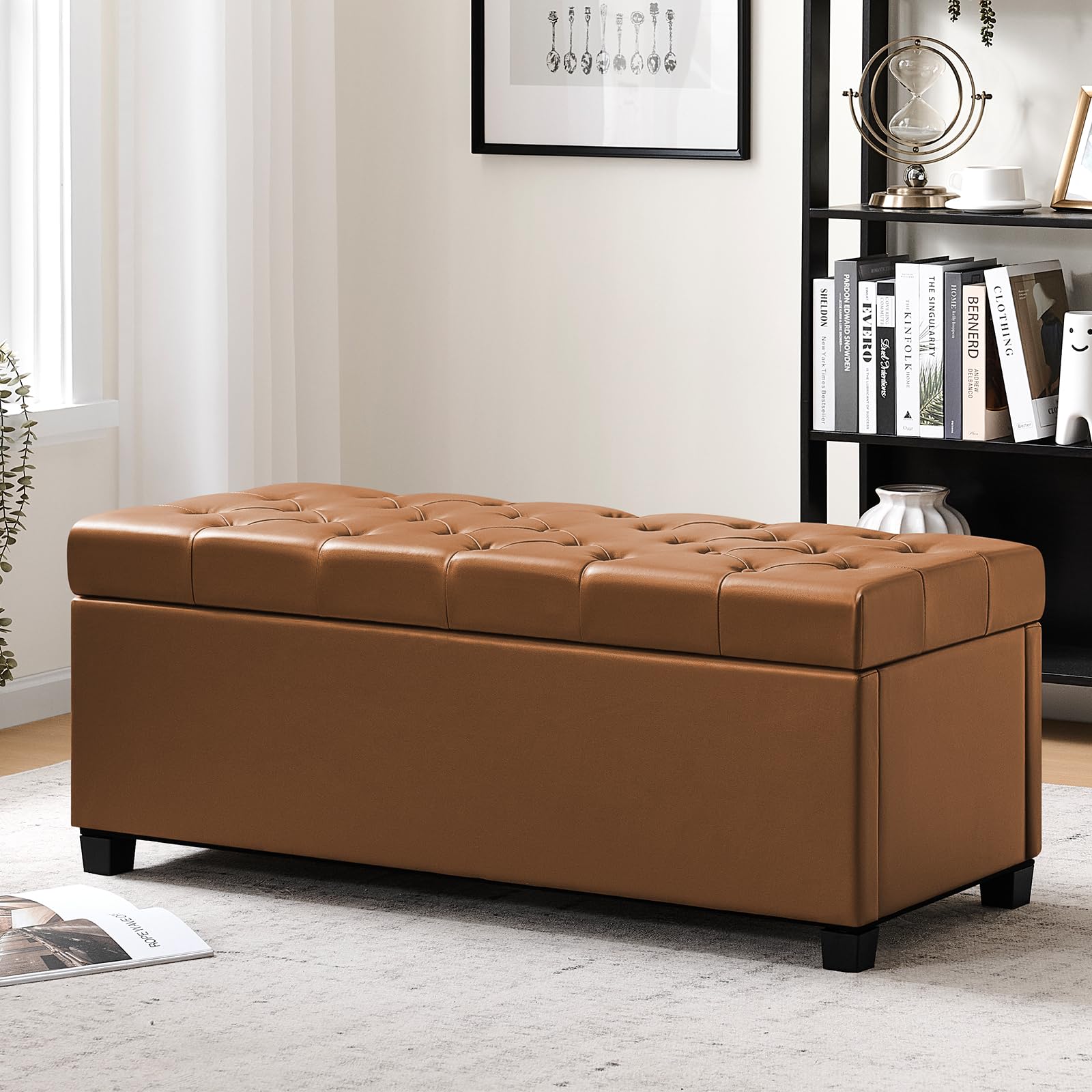 Leather Storage Ottoman Bench for Bedroom