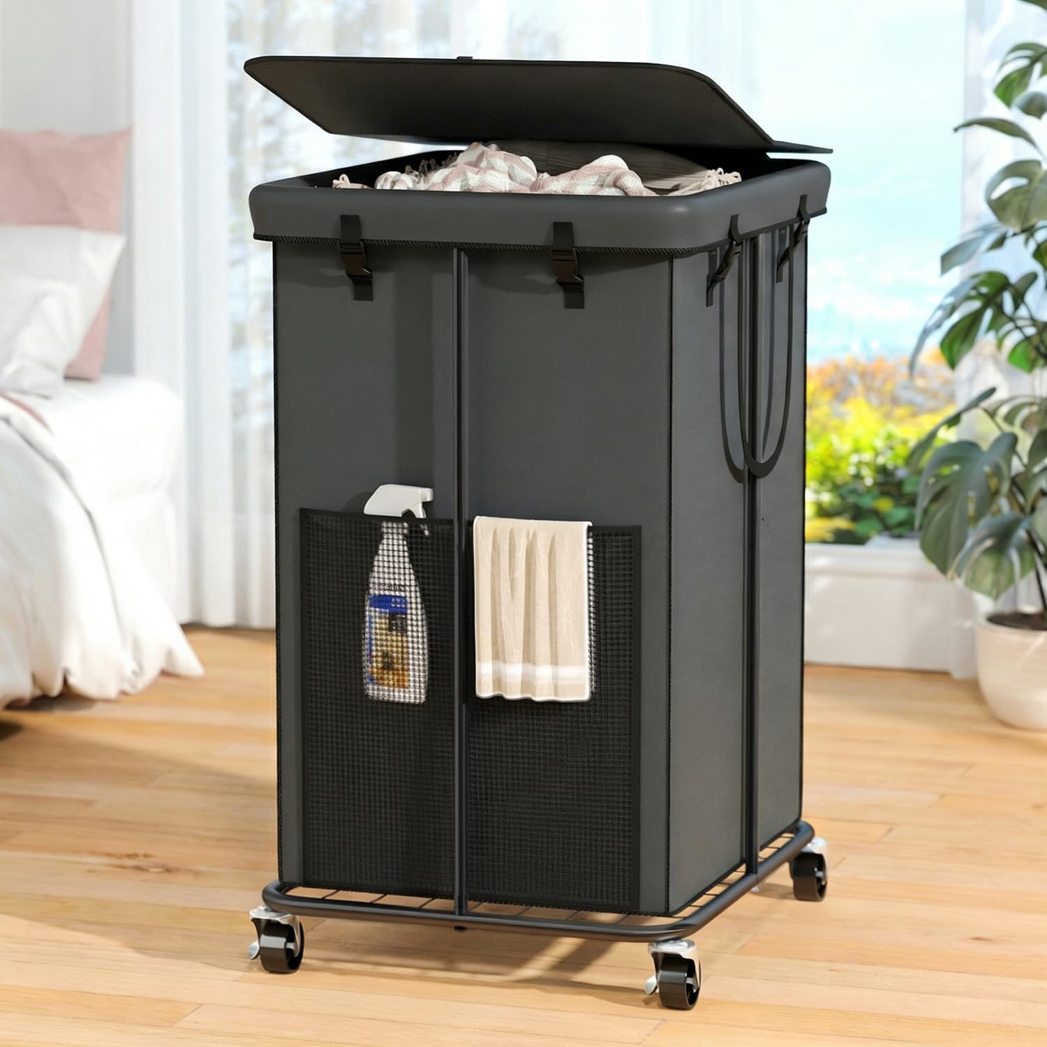 160L Laundry Hamper with Lid & Wheels