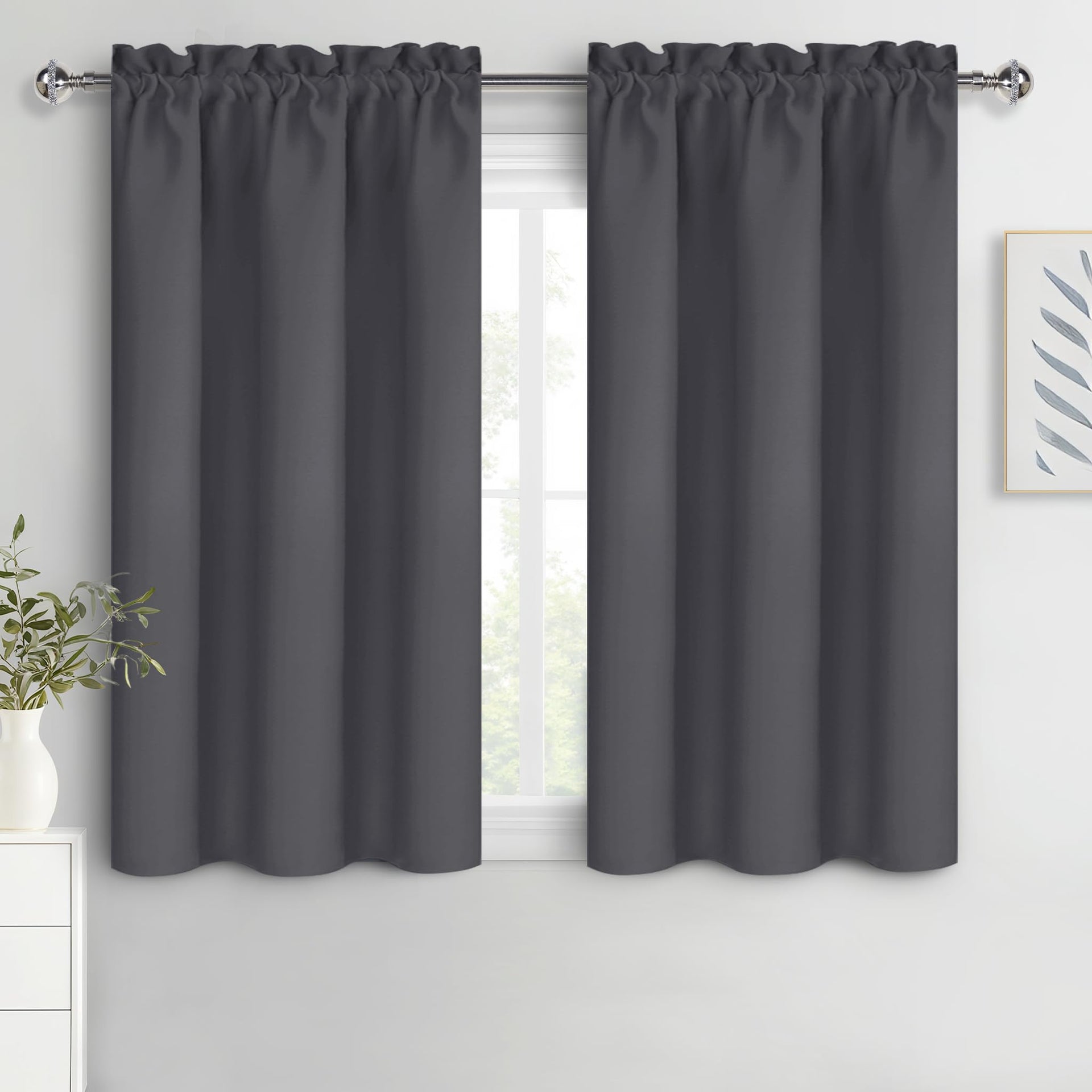Blackout Curtains for Bedroom 38 x 54 Inch Long Dark Grey 2 Panels (2 Count)