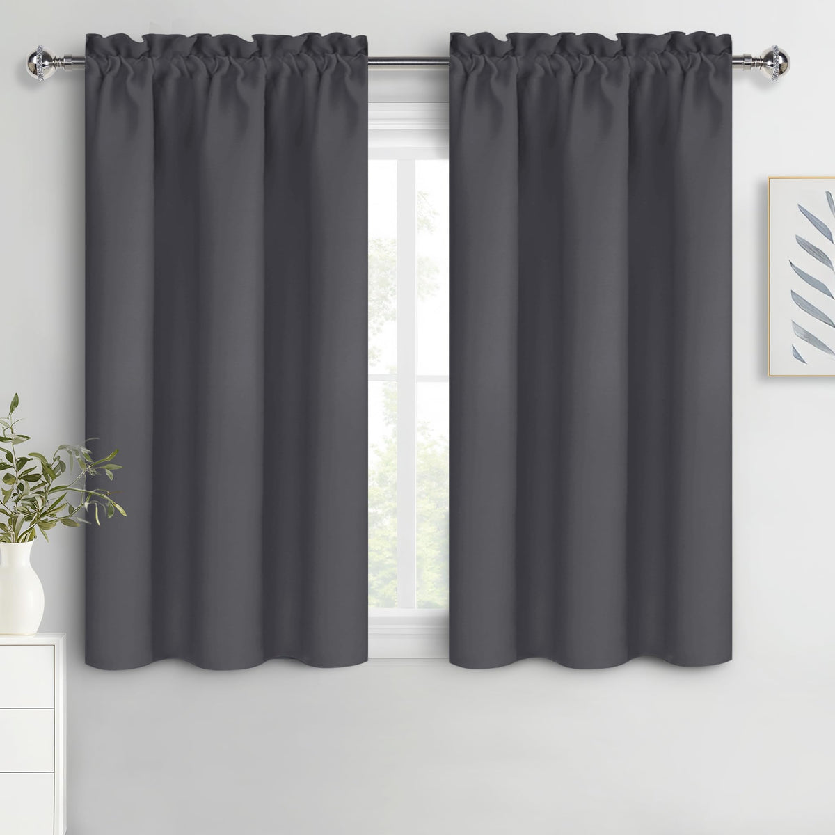 Blackout Curtains for Bedroom 38 x 45 Inch Long Dark Grey 2 Panels