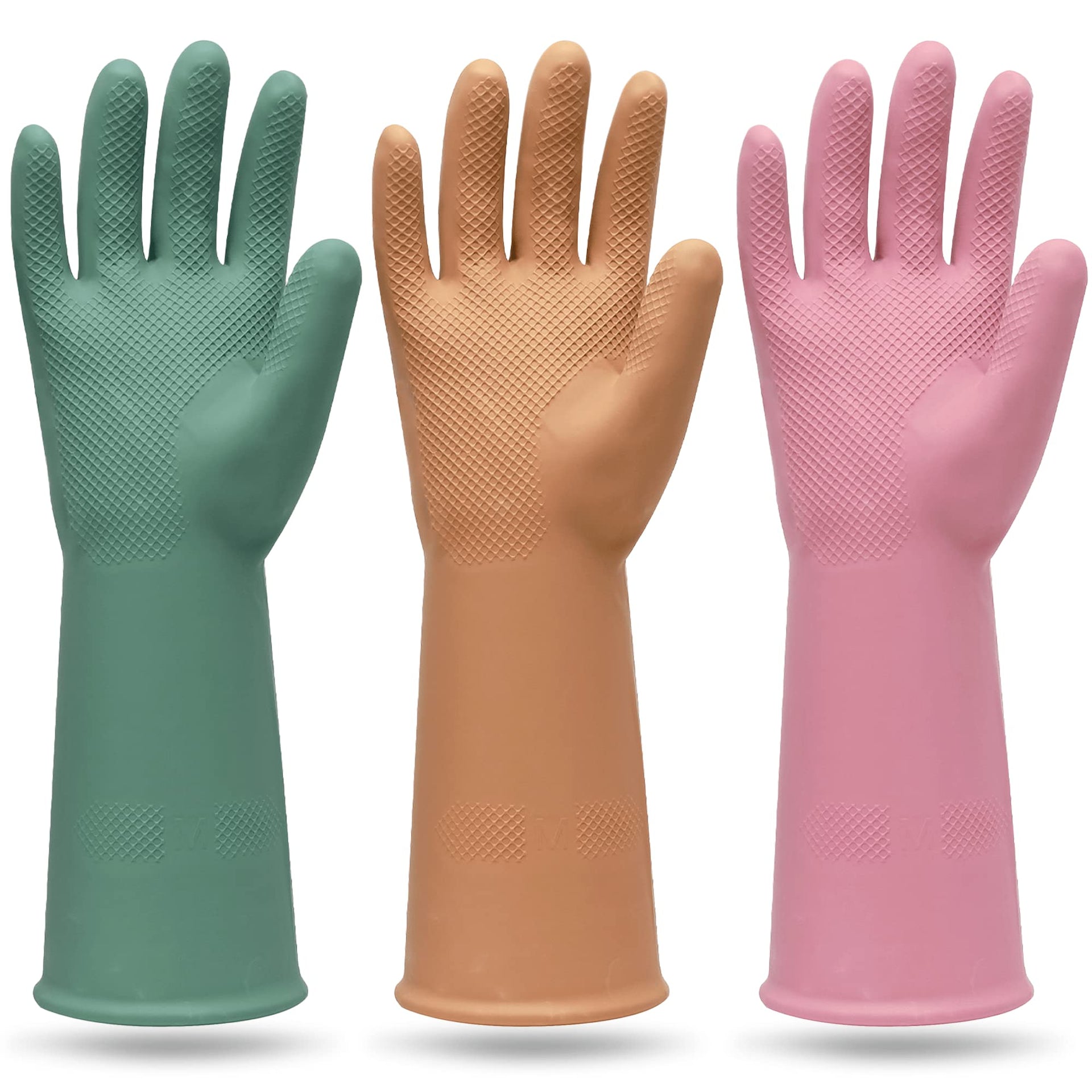 3 Pairs Colorful Rubber Dishwashing Gloves (3 Count)