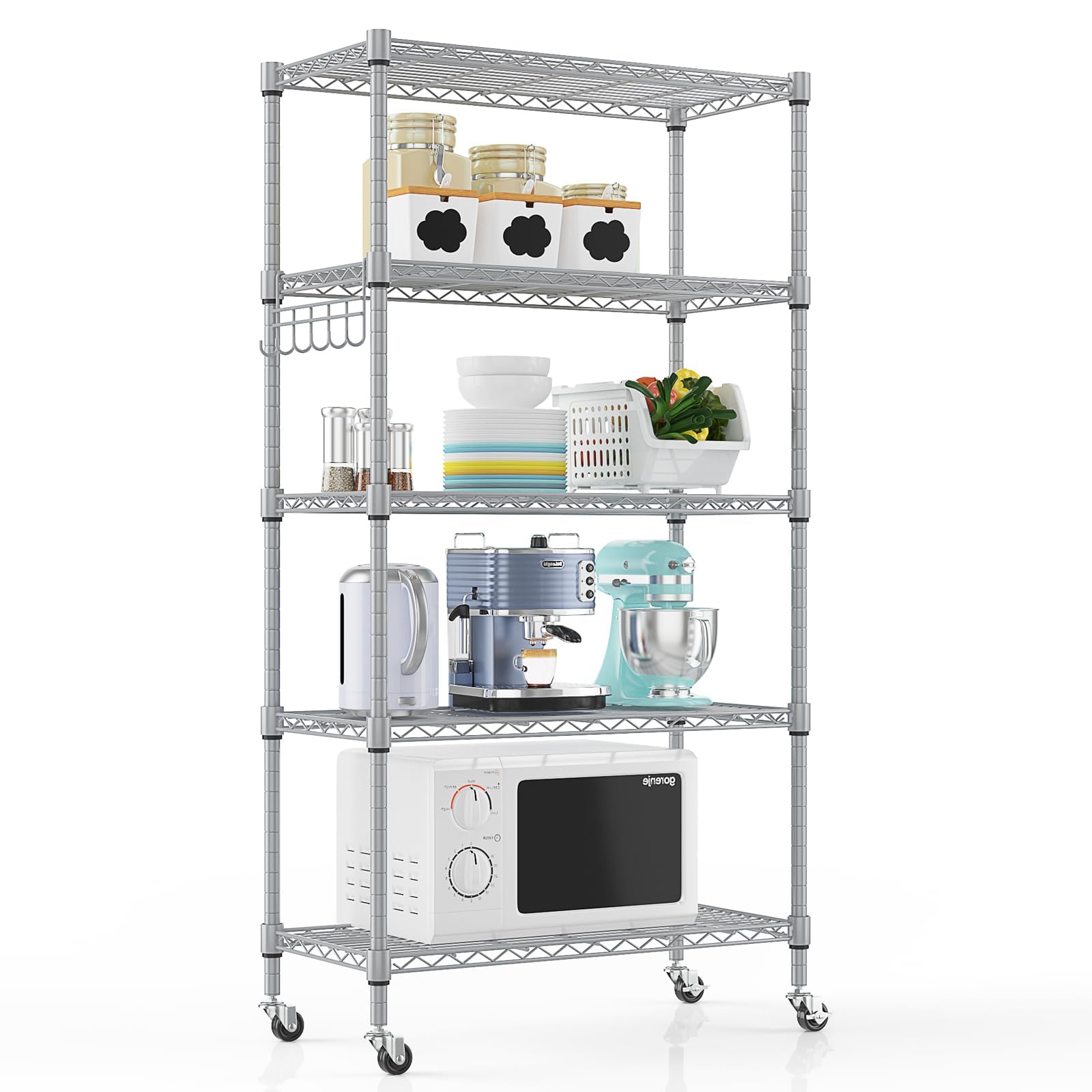 5 Tier Storage Shelf Wire Shelving Unit on Wheels (5 Count)