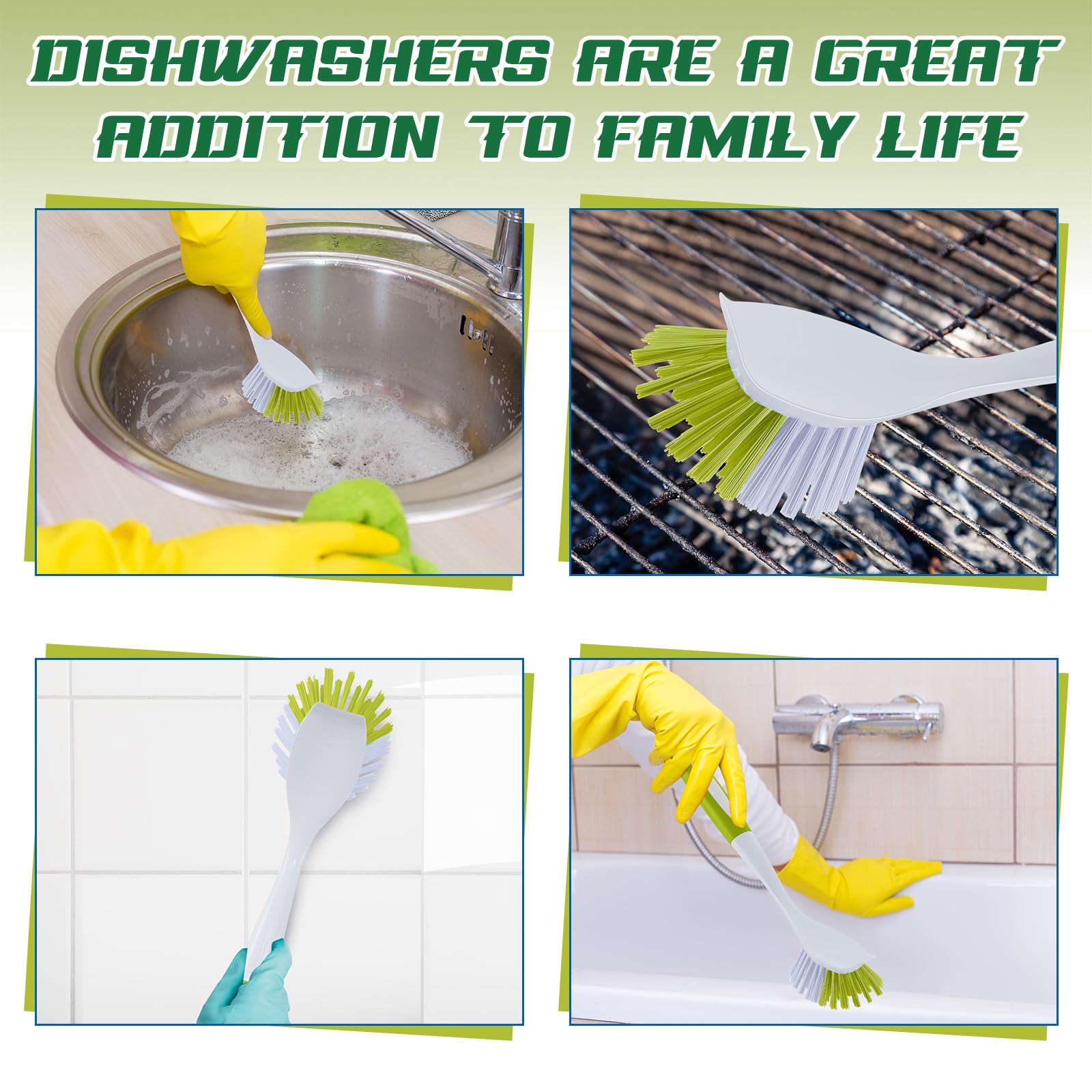20 Pcs Light Green Kitchen Scrub Dish Brush Bulk with 11 Inch Anti Slip Handle Cleaning Dish Scrubber with Stiff Bristles Washing Scrub Brushes for Housekeeping for Pots and Pans
