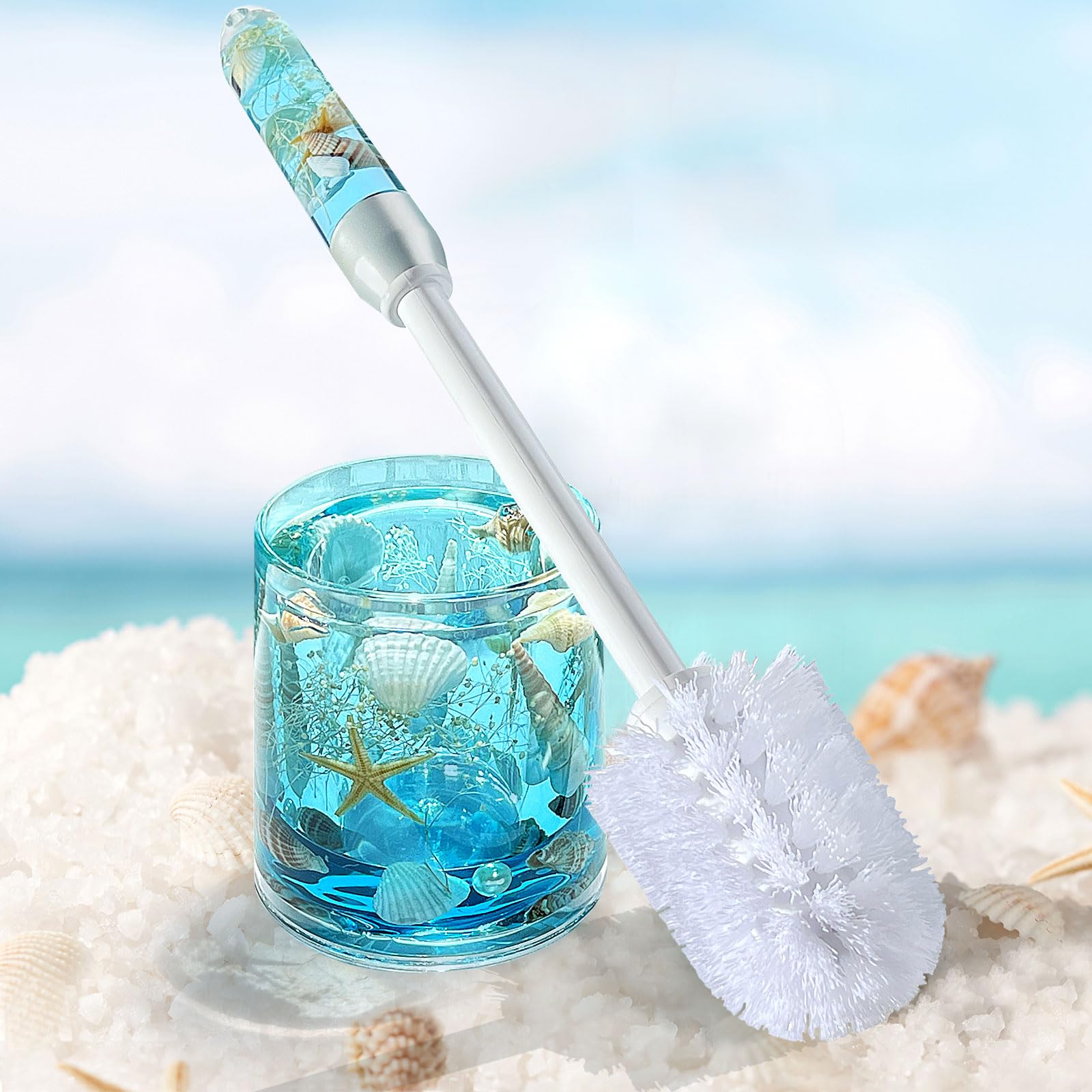 Toilet Brush and Holder Acrylic with Nature Seashell